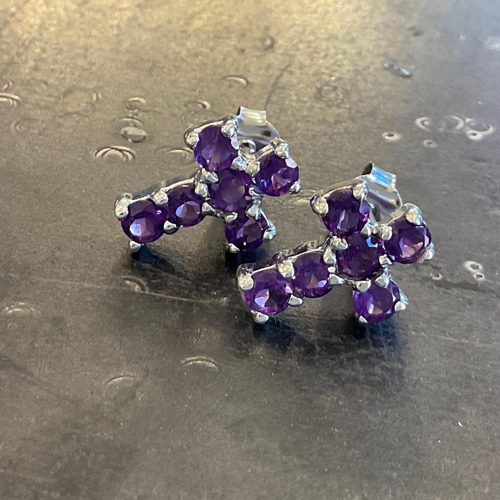 Sterling Silver  Natural amethyst Post cross earrings Colors Of Etnika