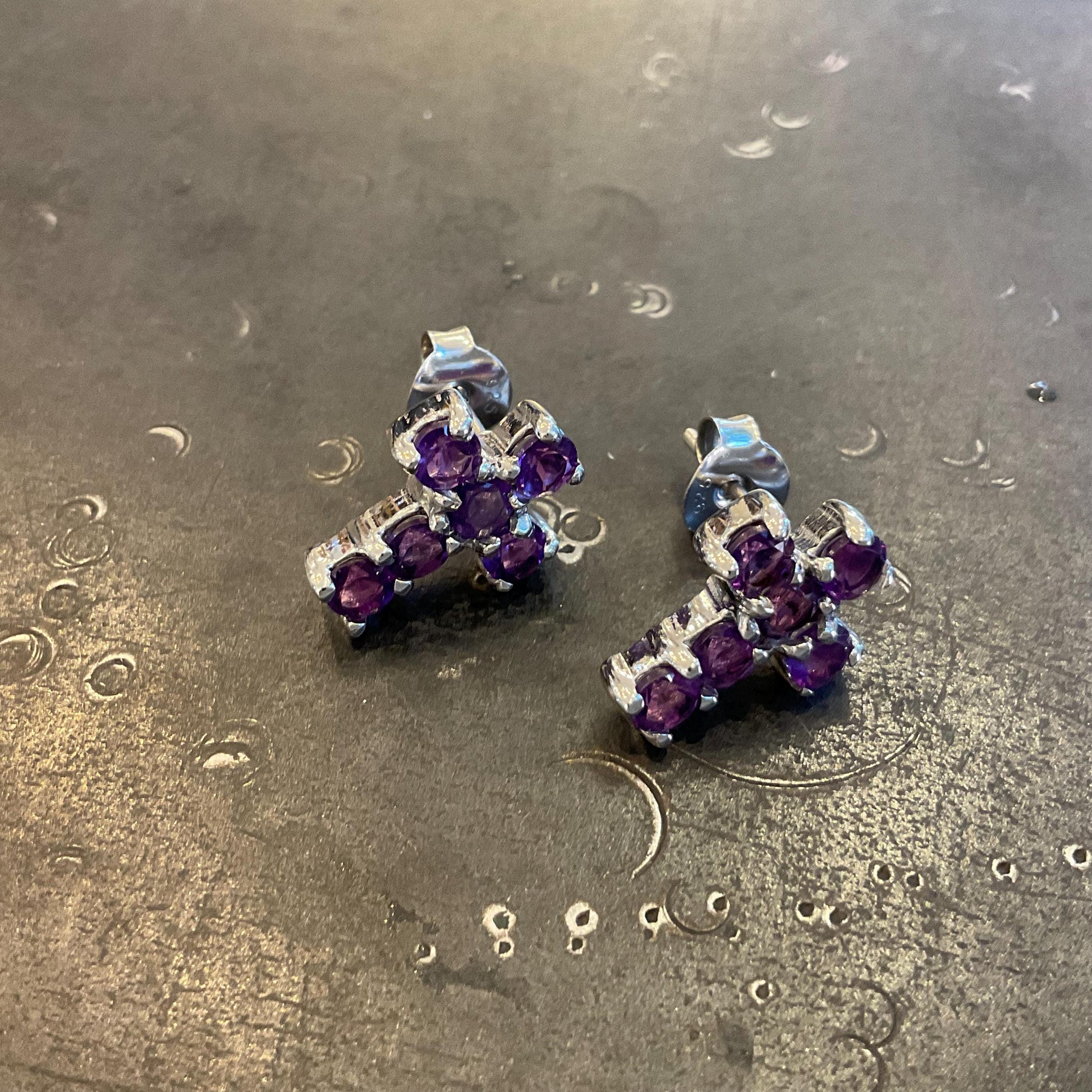 Sterling Silver  Natural amethyst Post cross earrings Colors Of Etnika