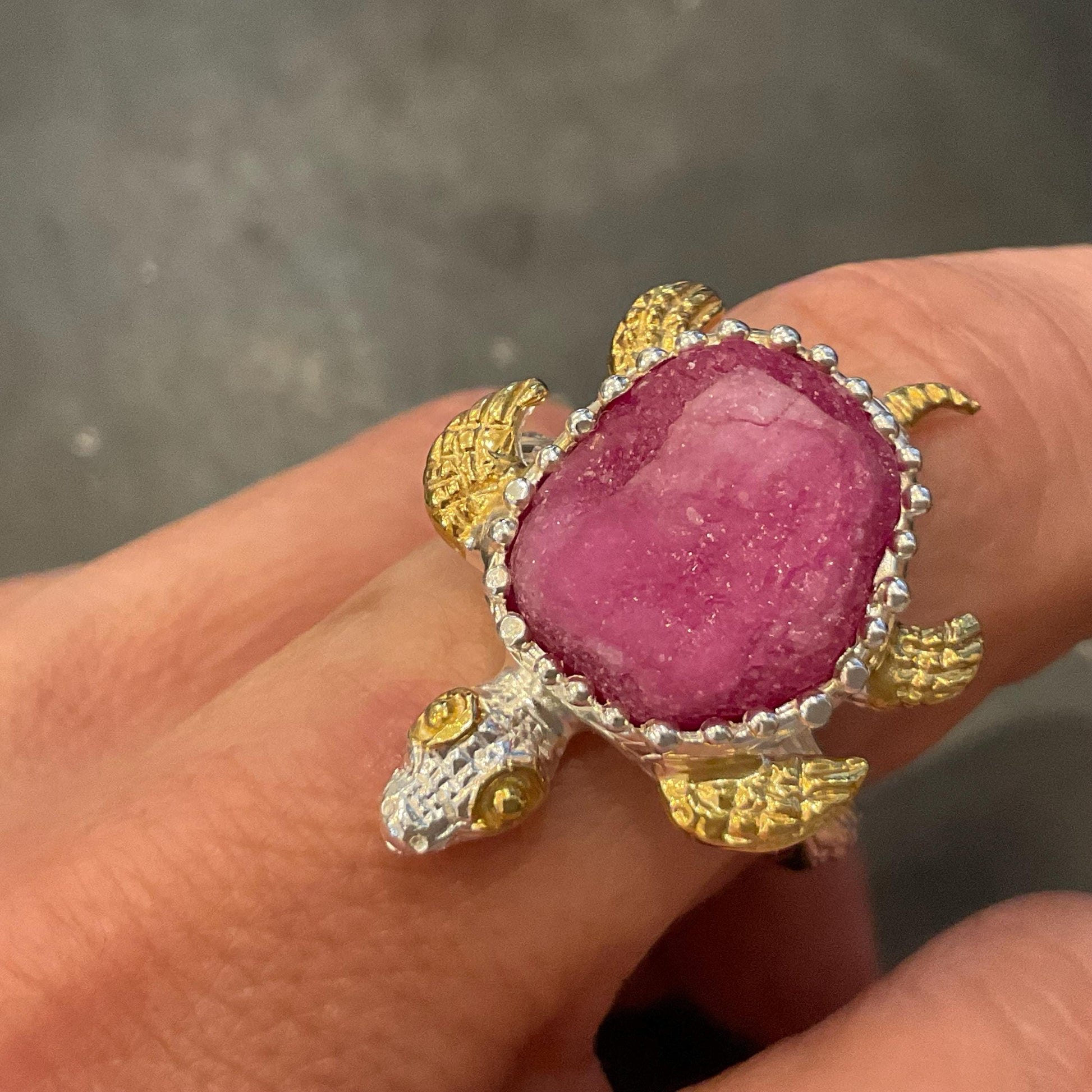Sterling silver handmade red ruby turtle ring 8 Colors Of Etnika