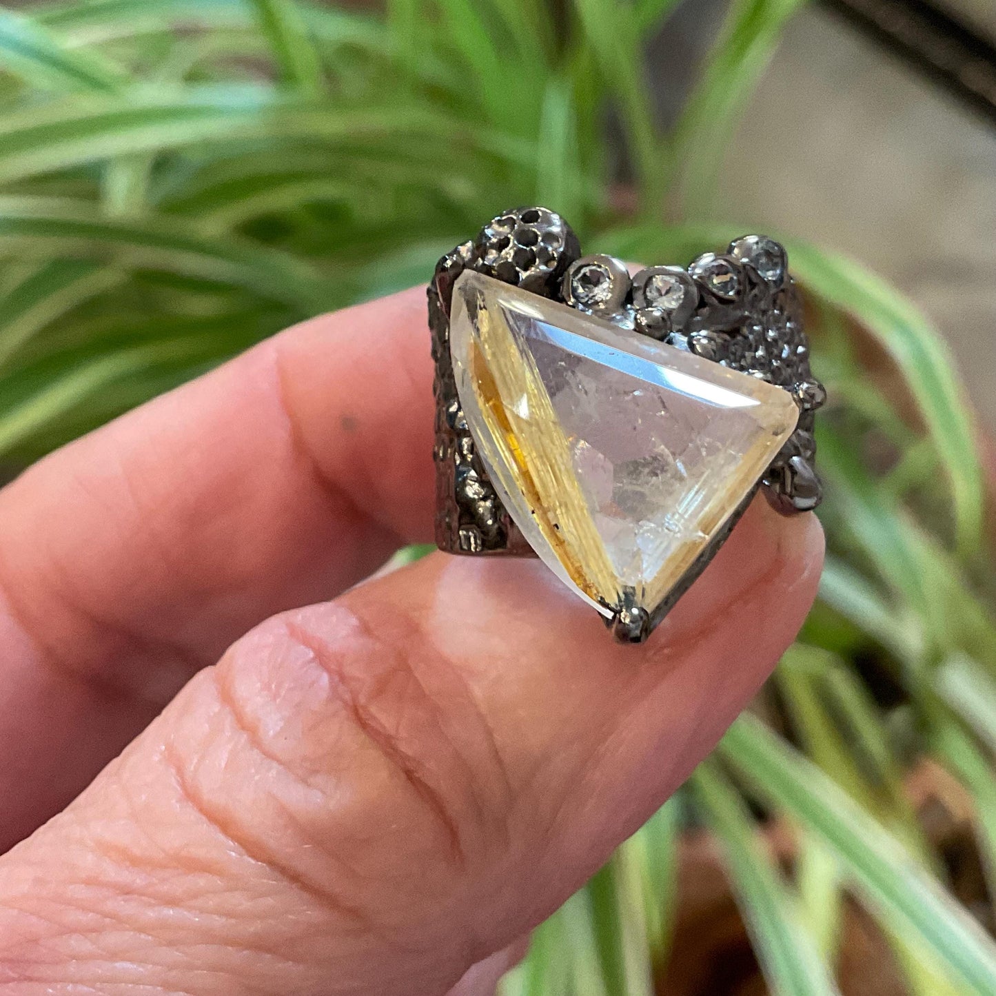 Sterling silver natural golden rutile quartz topaz  band ring 7 Colors Of Etnika
