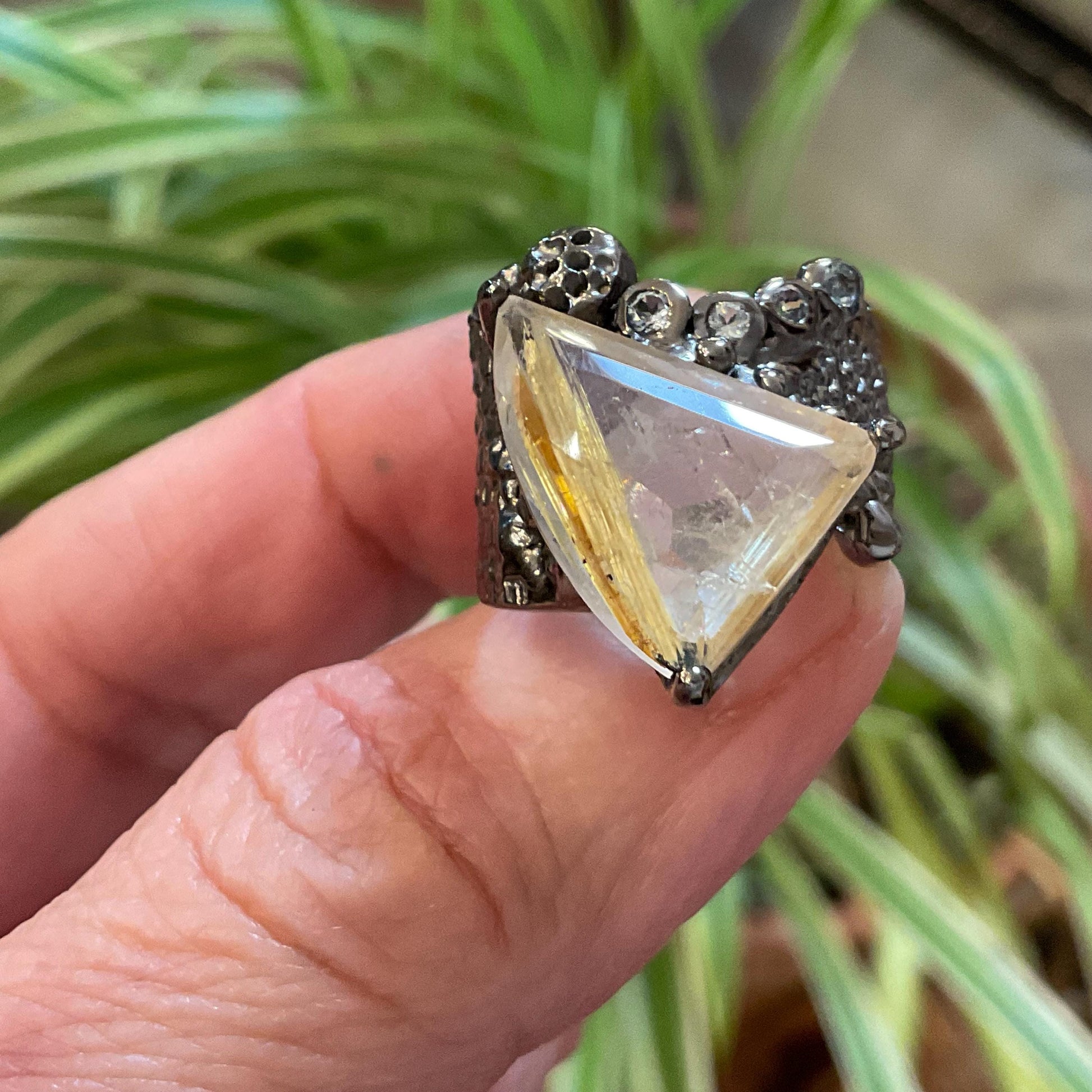 Sterling silver natural golden rutile quartz topaz  band ring 7 Colors Of Etnika