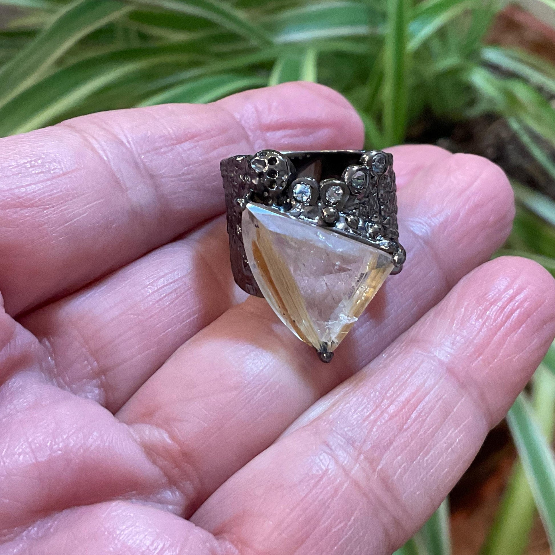 Sterling silver natural golden rutile quartz topaz  band ring 7 Colors Of Etnika