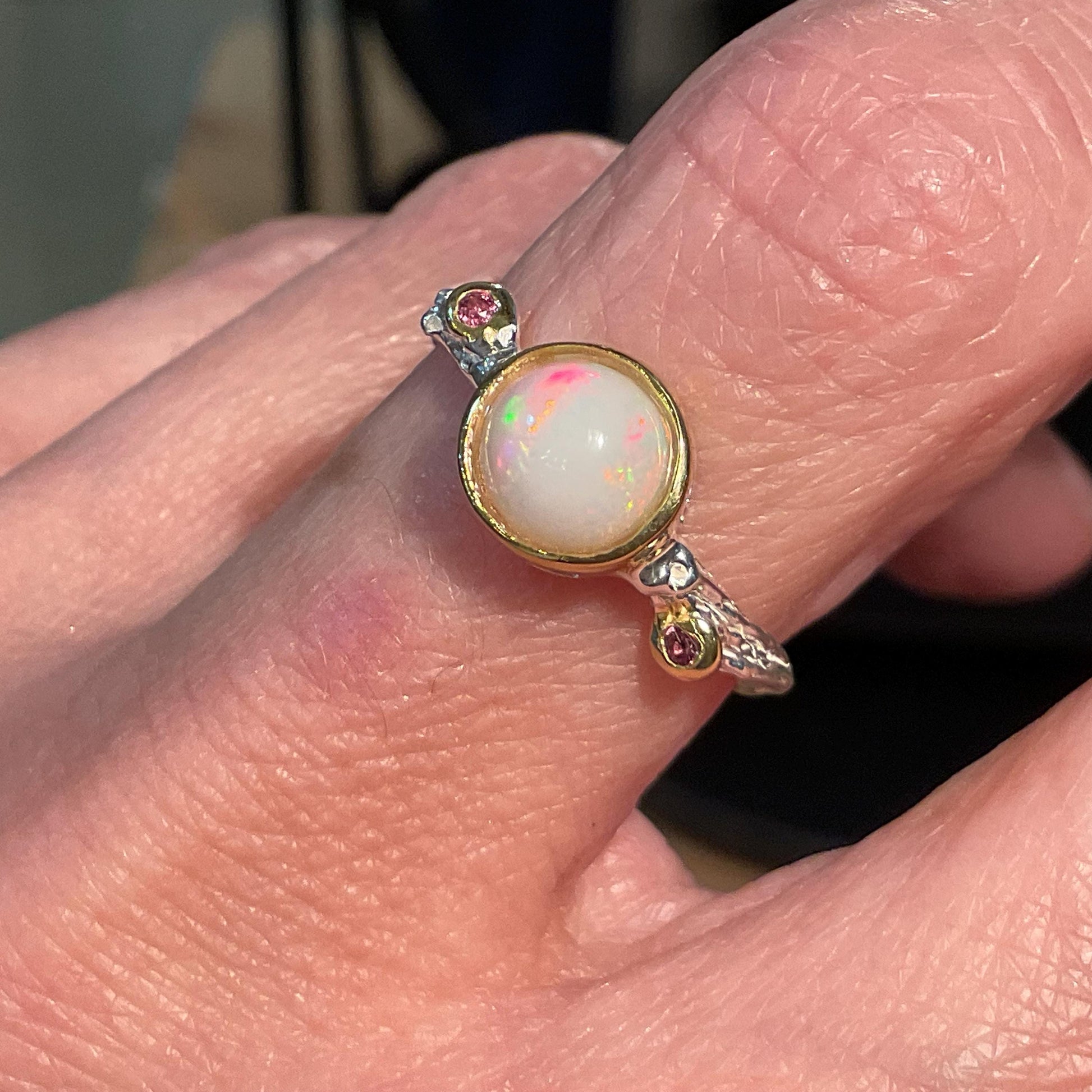 Sterling Silver rainbow Opal Rhodolite Ring 7 Colors Of Etnika
