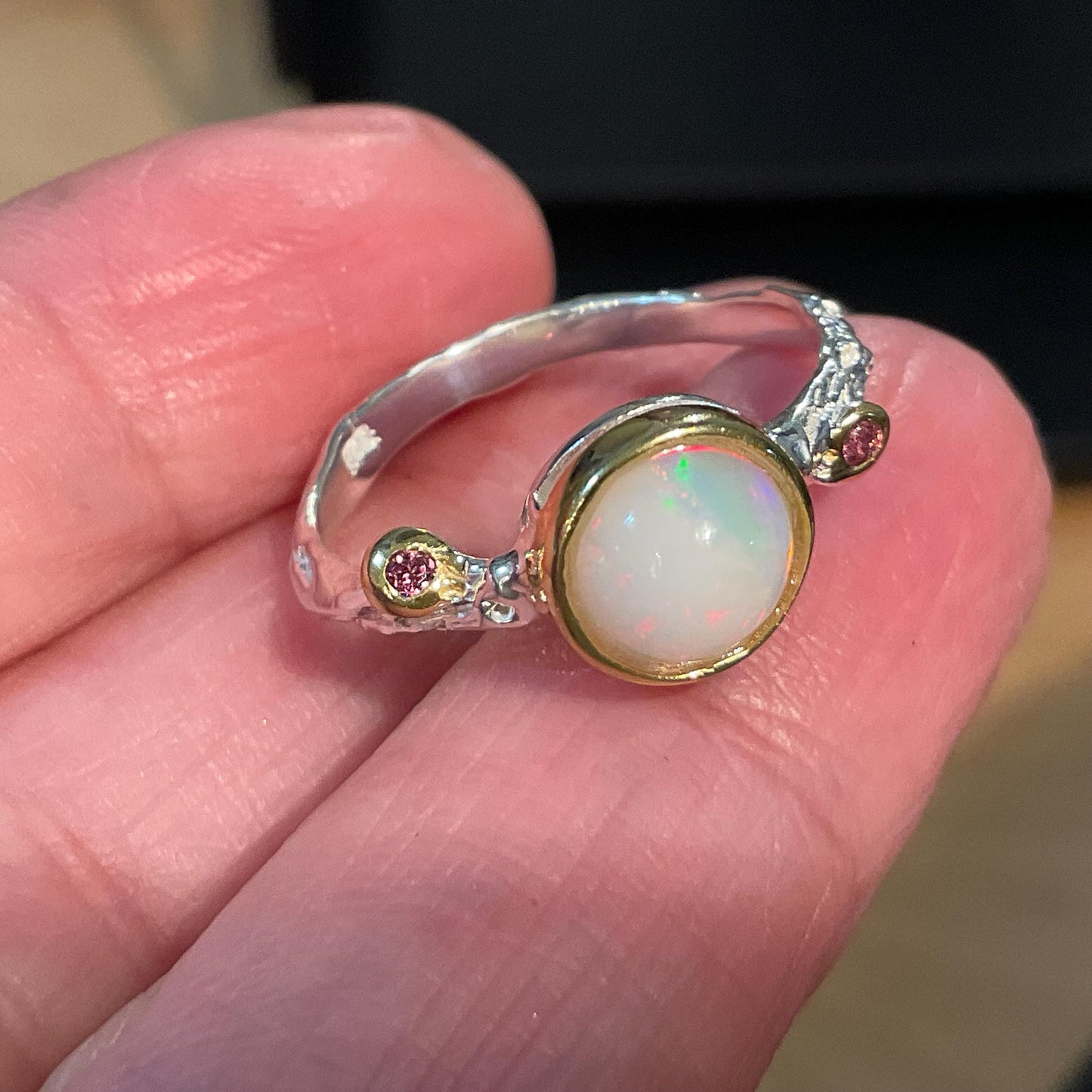 Sterling Silver rainbow Opal Rhodolite Ring 7 Colors Of Etnika