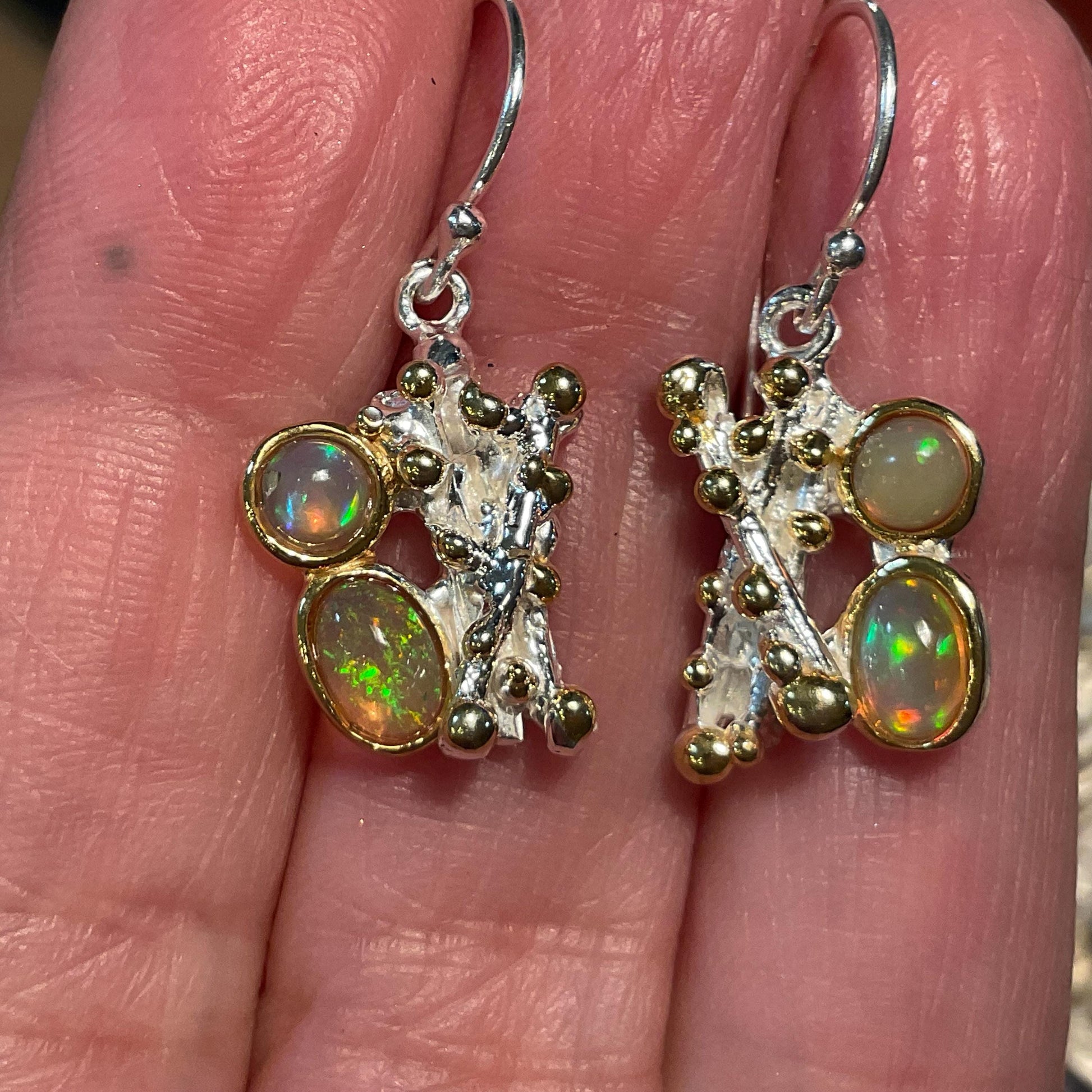 Sterling Silver Natural rainbow opal dangle  Earrings Colors Of Etnika
