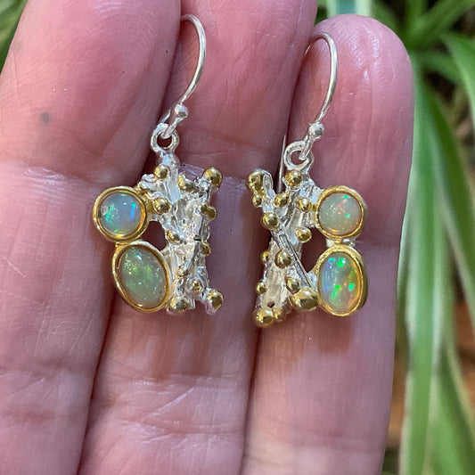Sterling Silver Natural rainbow opal dangle  Earrings