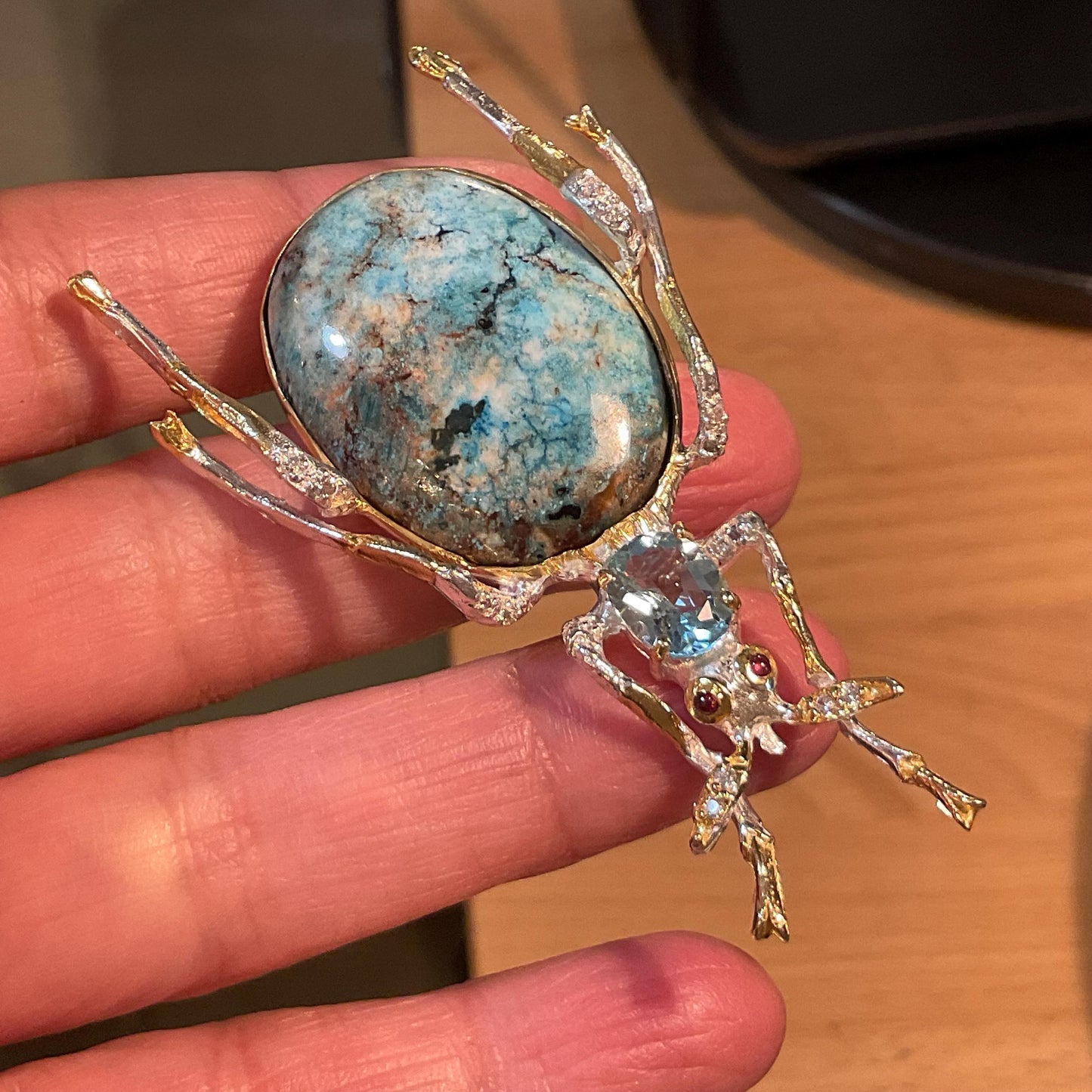 Sterling silver turquoise Beetle brooch pin