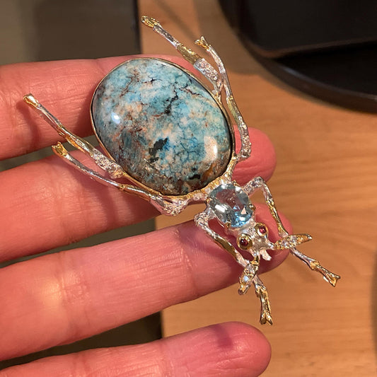 Sterling silver turquoise Beetle brooch pin