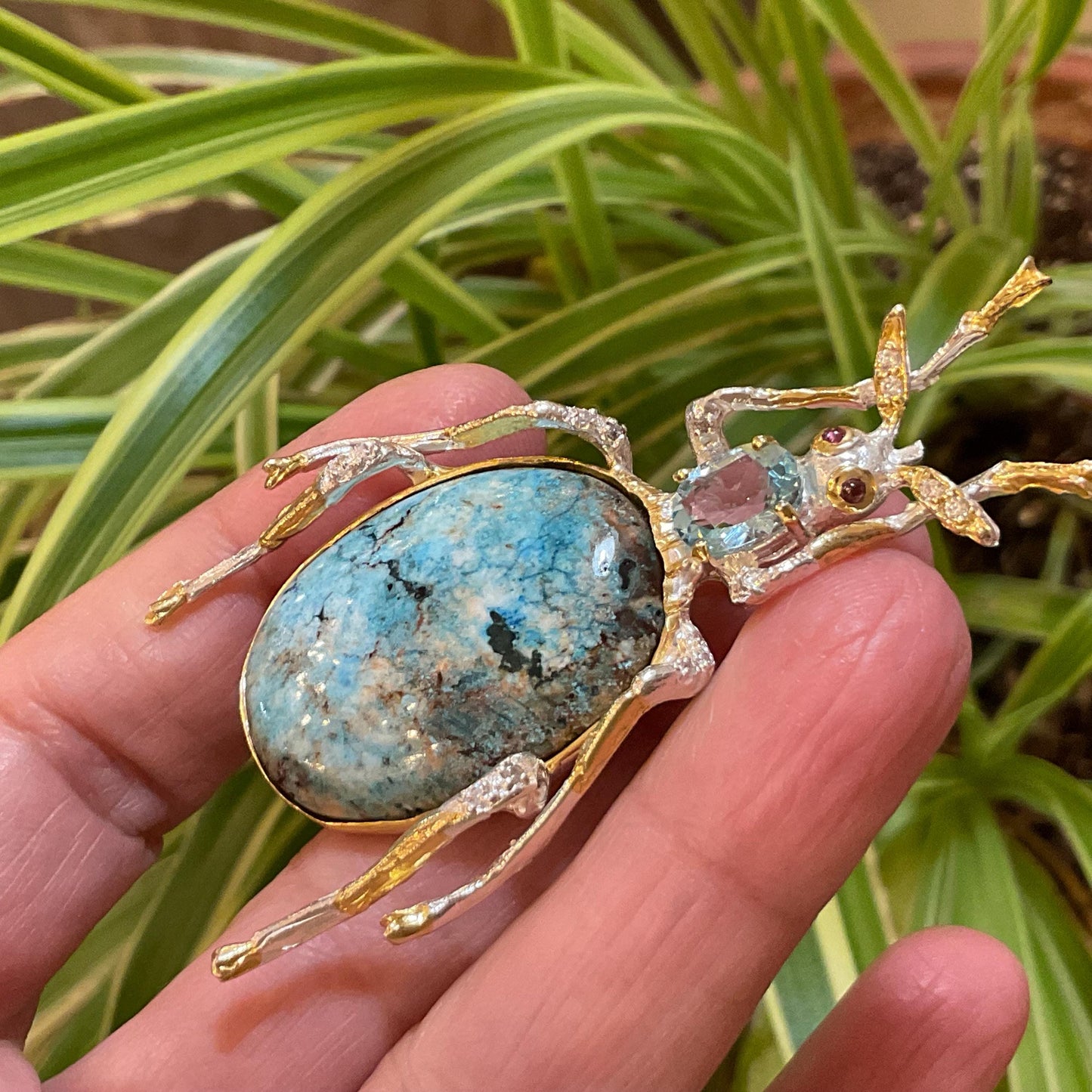 Sterling silver turquoise Beetle brooch pin