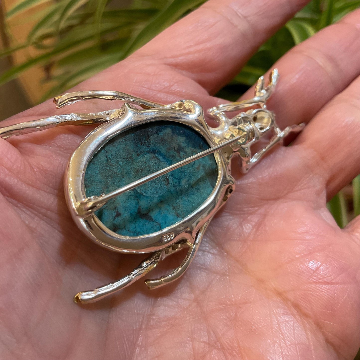 Sterling silver turquoise Beetle brooch pin