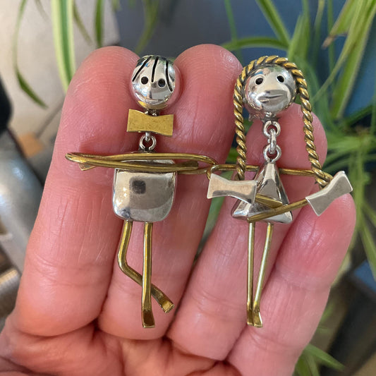 sterling silver Brass modernist large people stud earrings