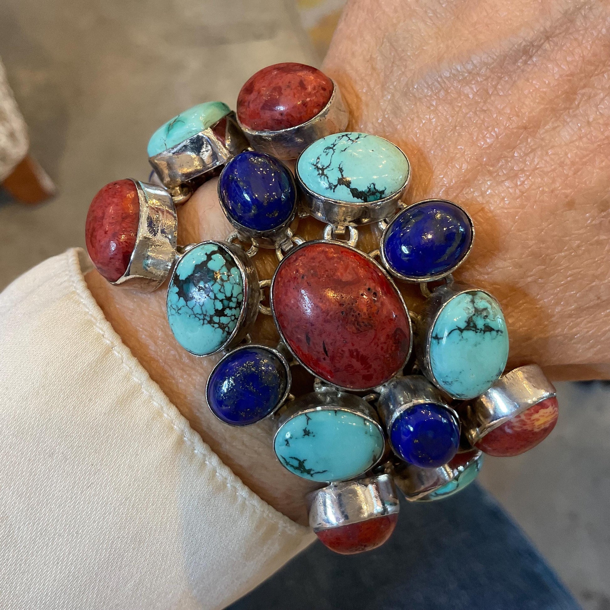 sterling silver statement coral turquoise lapis lazuli Bracelet Colors Of Etnika