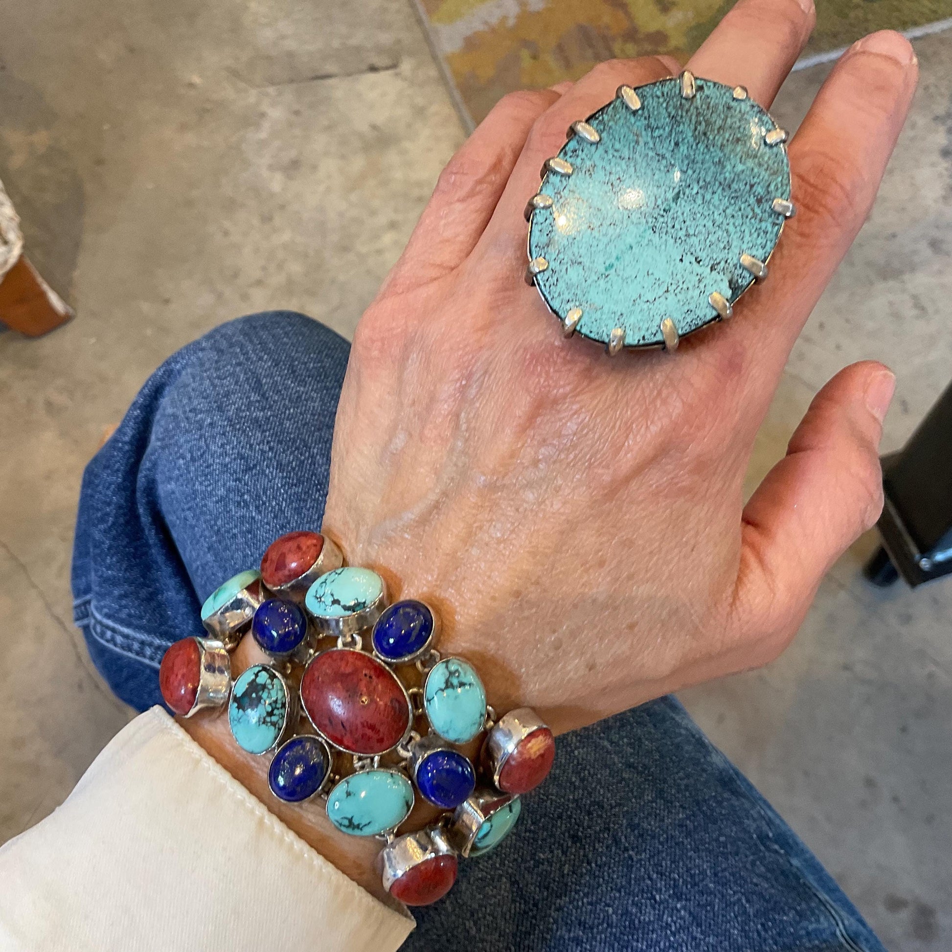 sterling silver statement coral turquoise lapis lazuli Bracelet Colors Of Etnika