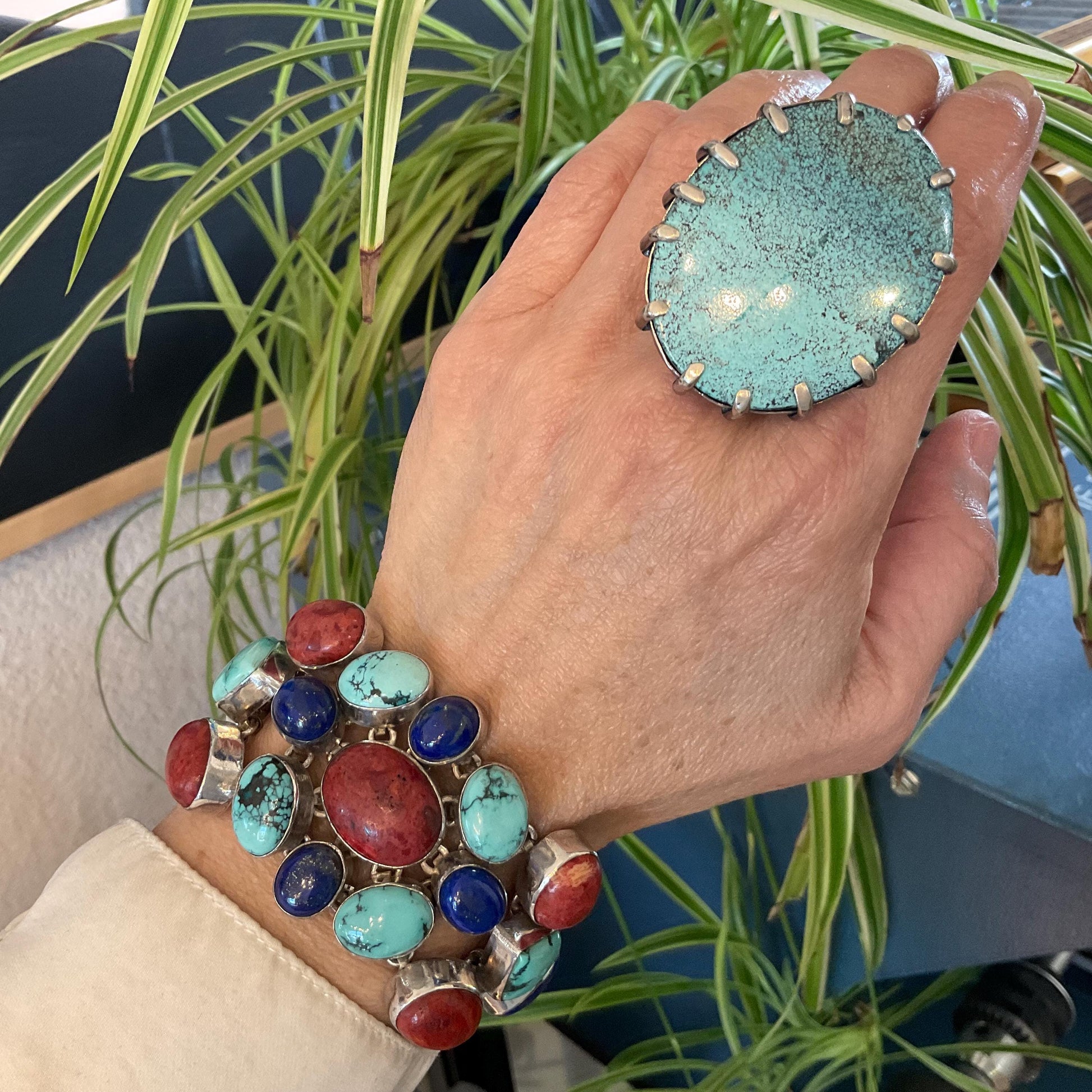 sterling silver statement coral turquoise lapis lazuli Bracelet Colors Of Etnika