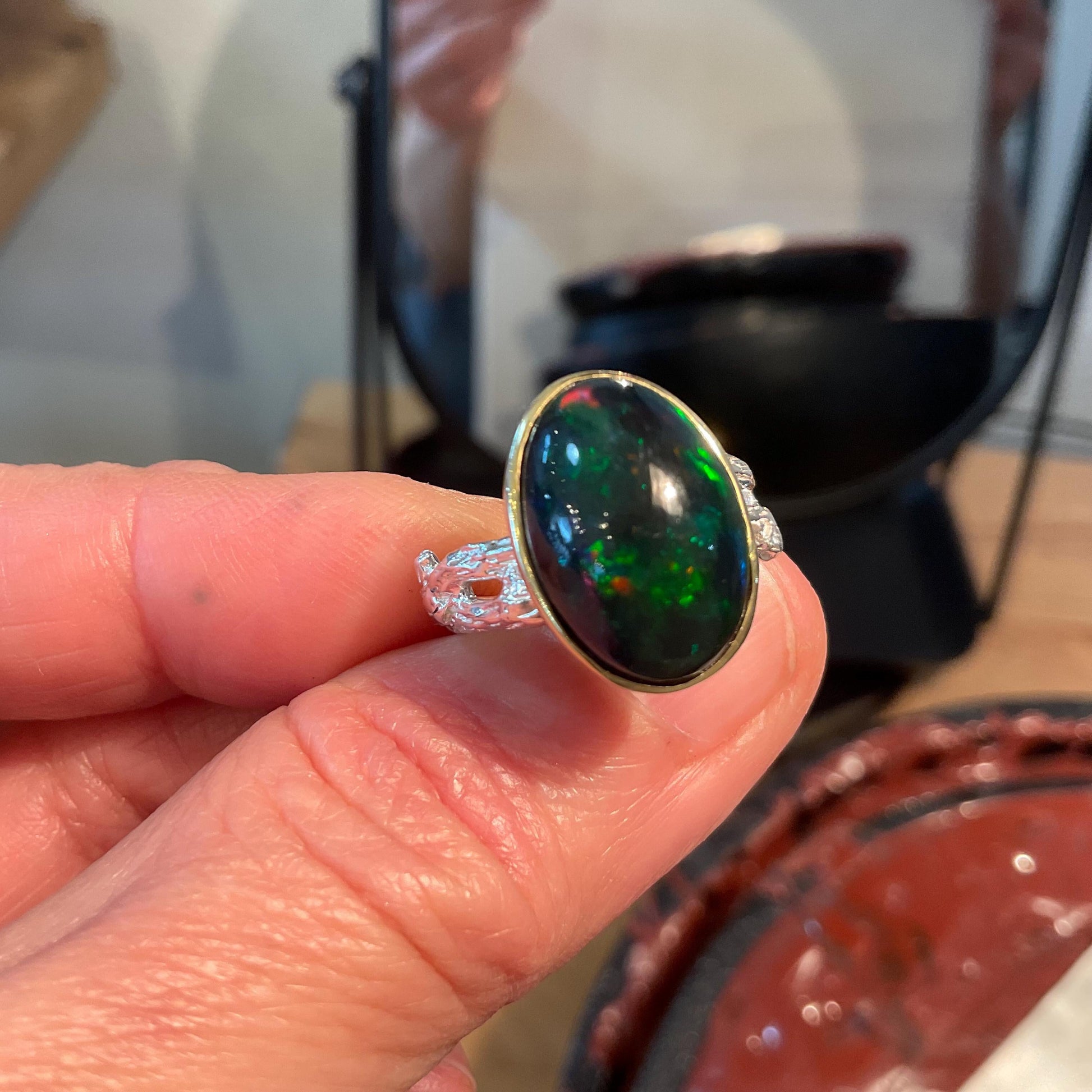 sterling silver Natural mesmerizing Fire Opal solitaire oval ring 6.5 Colors Of Etnika
