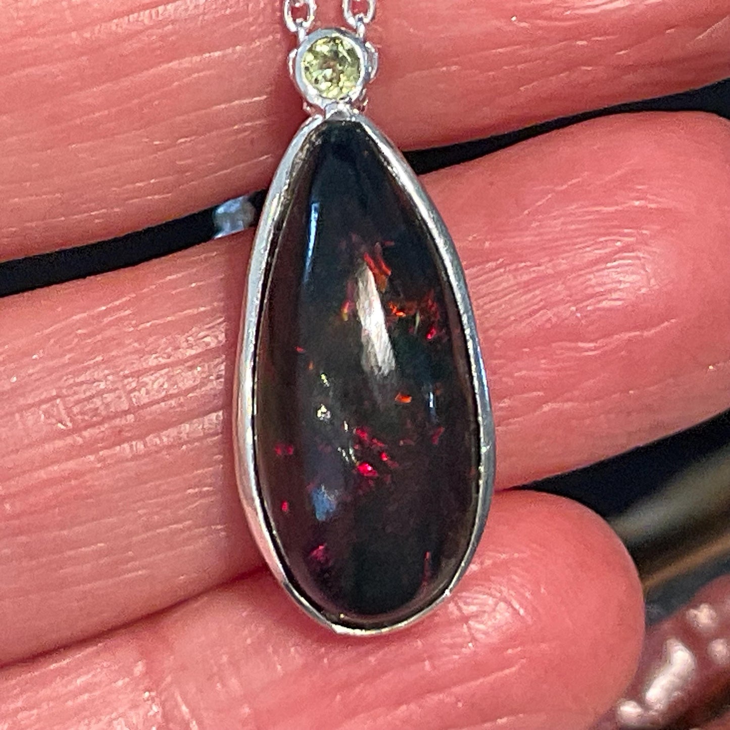 Natural blue fire opal Sterling Silver pendant with Necklace Colors Of Etnika