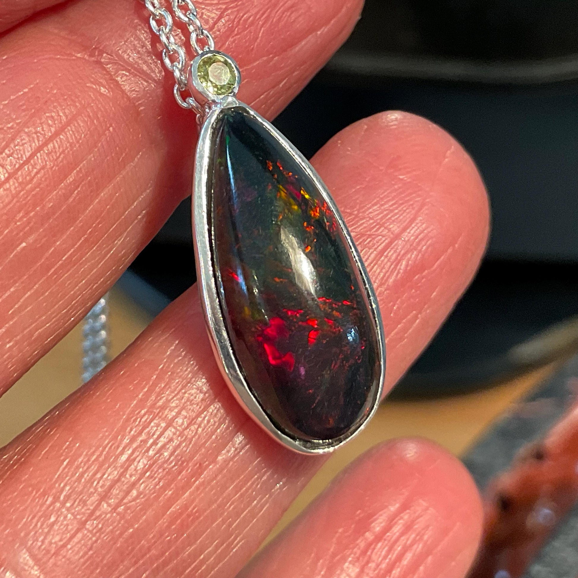 Natural blue fire opal Sterling Silver pendant with Necklace Colors Of Etnika