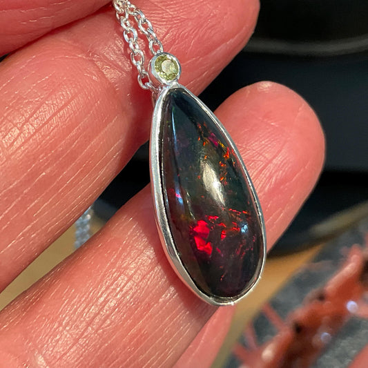 Natural blue fire opal Sterling Silver pendant with Necklace