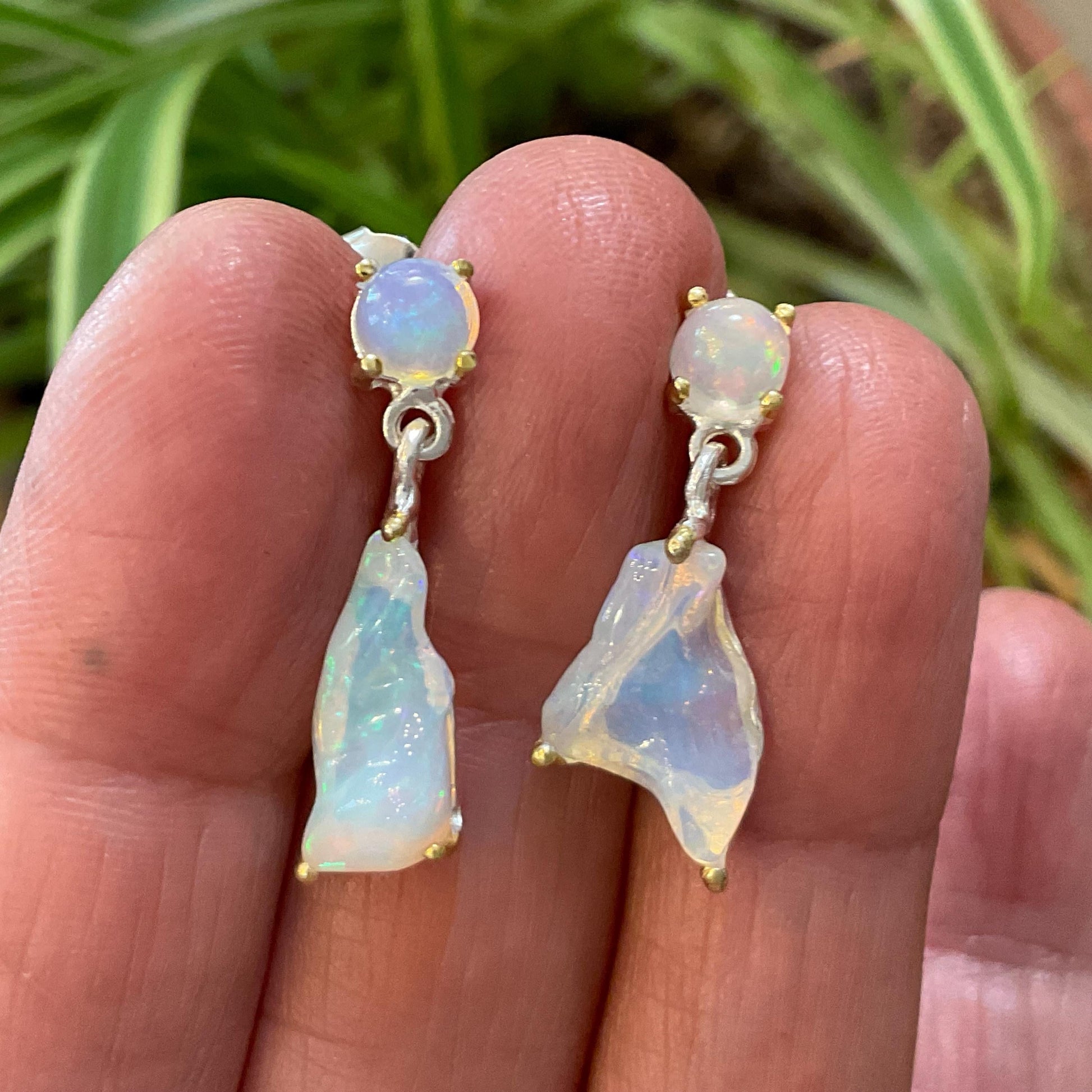 Sterling Silver Natural rough rainbow Opal dangle earrings Colors Of Etnika
