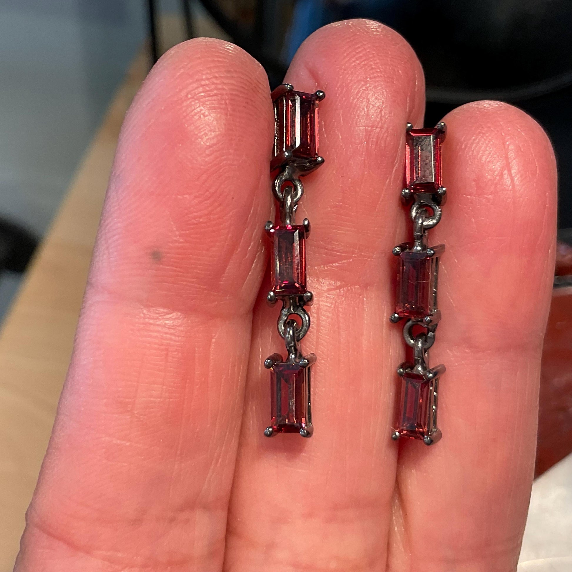 sterling Silver natural Red garnet dangle earrings Colors Of Etnika