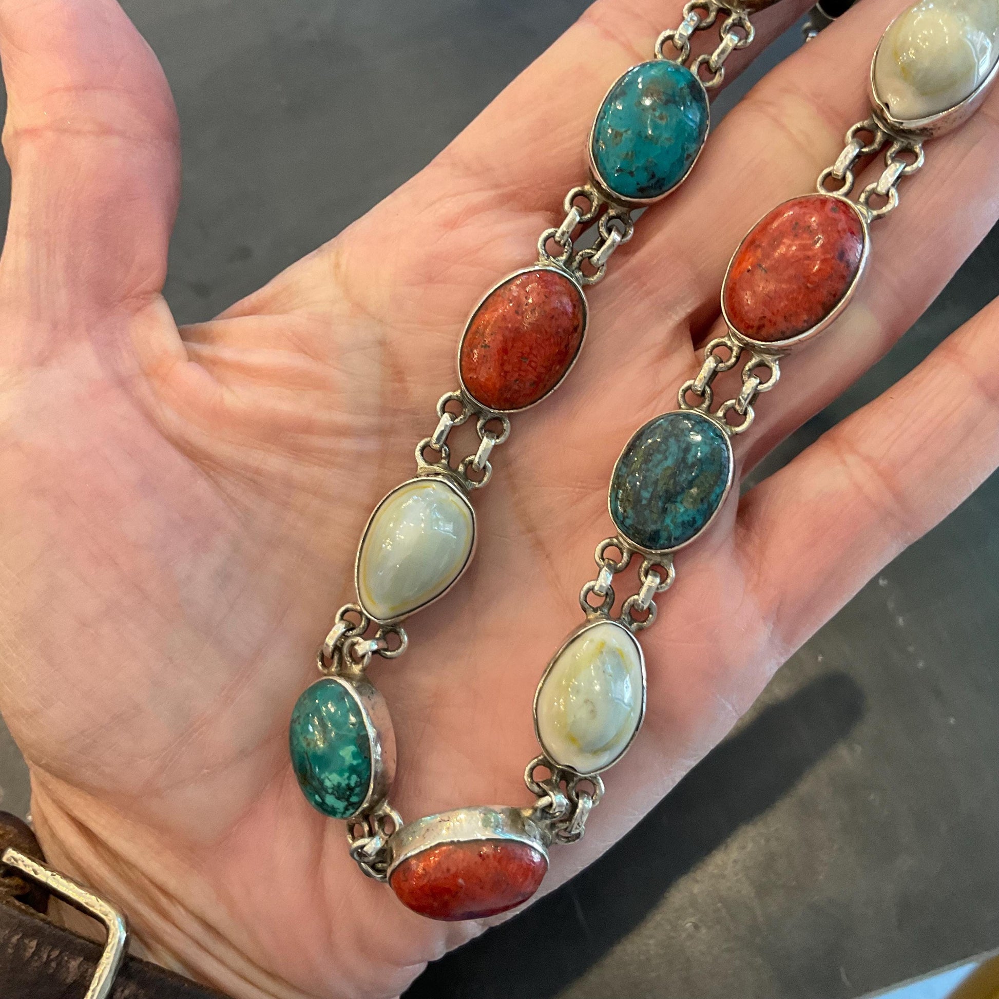 Sterling Silver Turquoise red coral Statement Necklace Colors Of Etnika