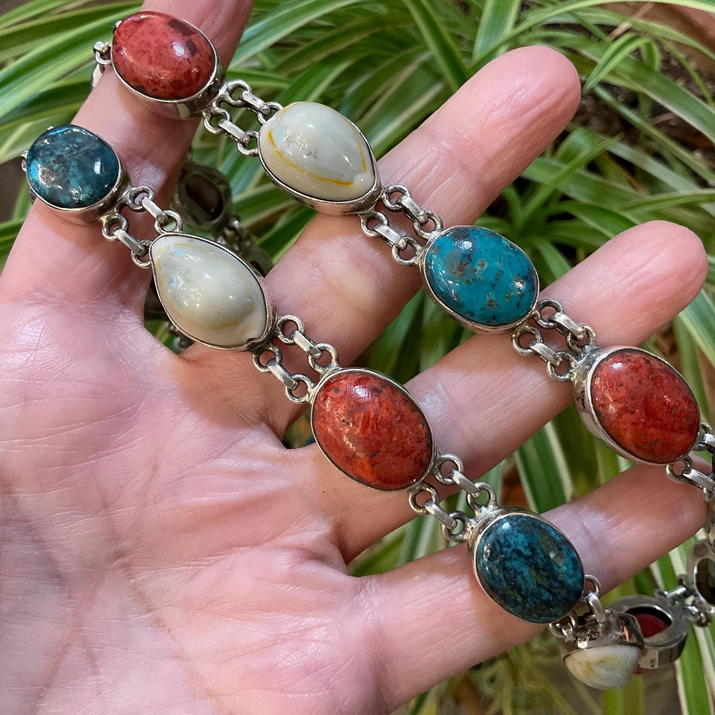 Sterling Silver Turquoise red coral Statement Necklace Colors Of Etnika