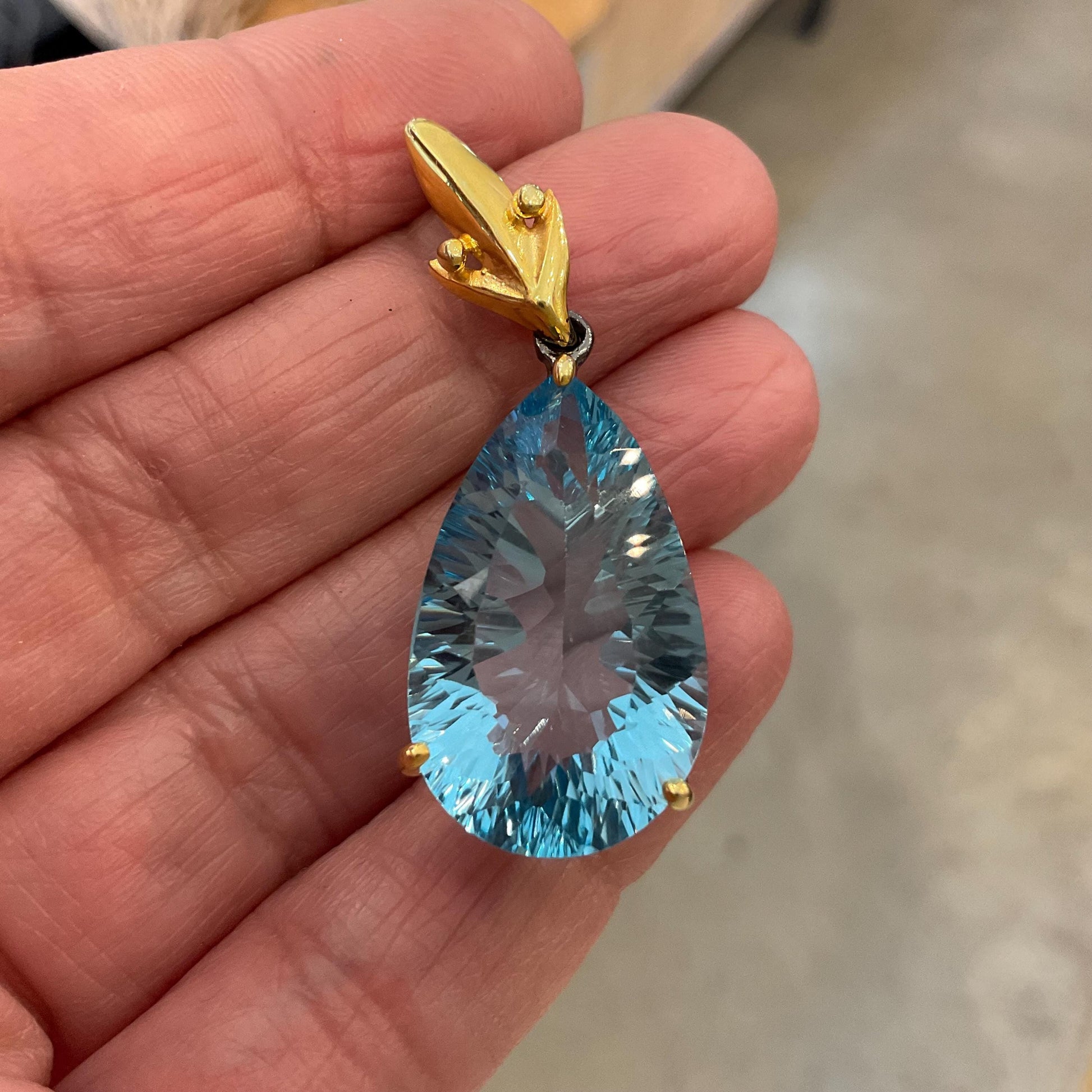 Sterling silver large blue topaz pear shape pendant for necklace Colors Of Etnika