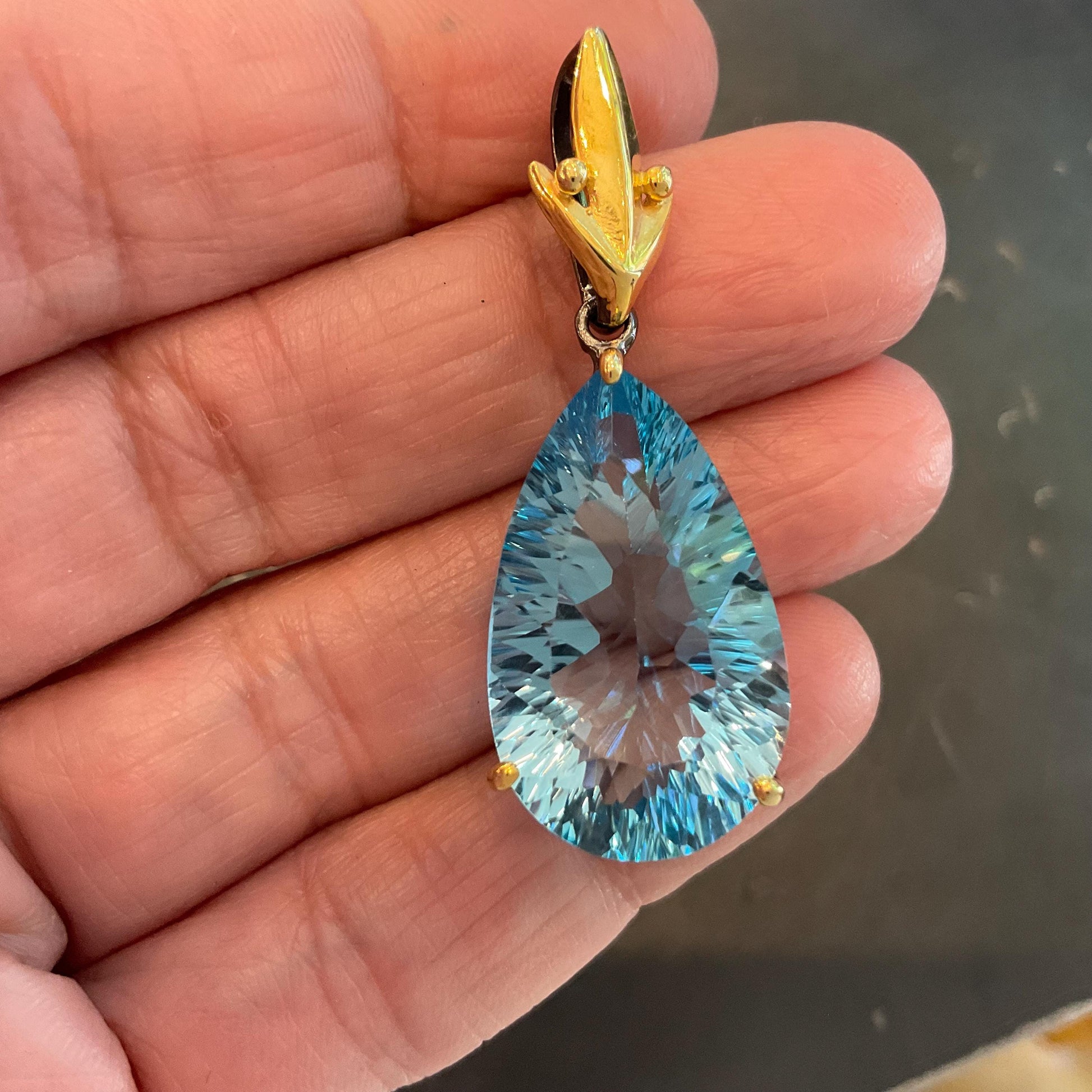Sterling silver large blue topaz pear shape pendant for necklace Colors Of Etnika