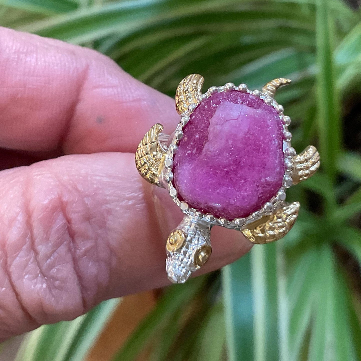 Sterling silver handmade red ruby turtle ring 8 Colors Of Etnika