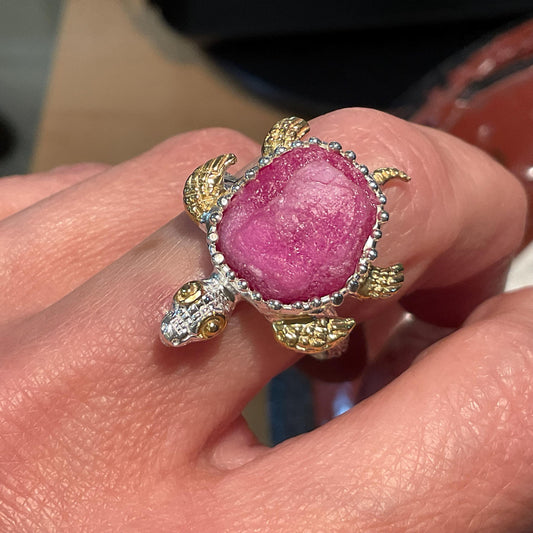 Sterling silver handmade red ruby turtle ring 8
