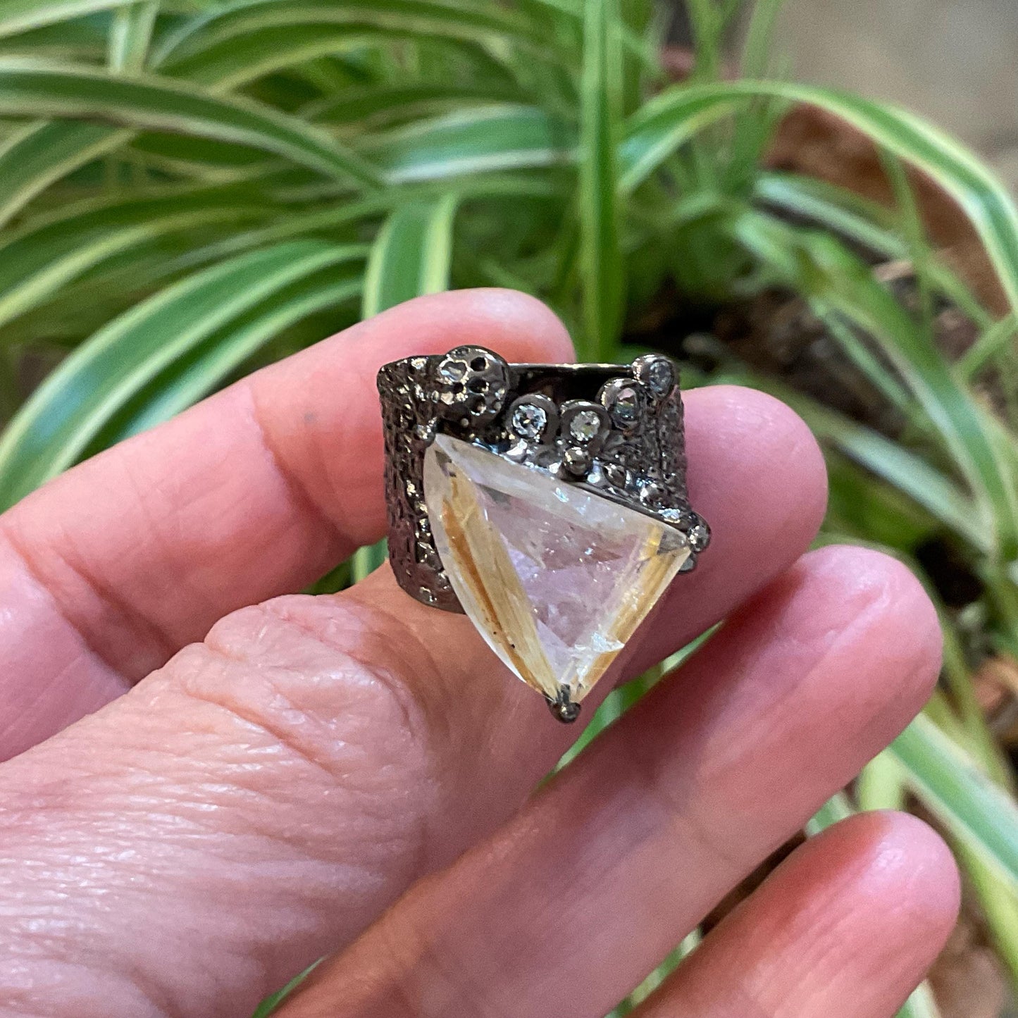 Sterling silver natural golden rutile quartz topaz  band ring 7 Colors Of Etnika