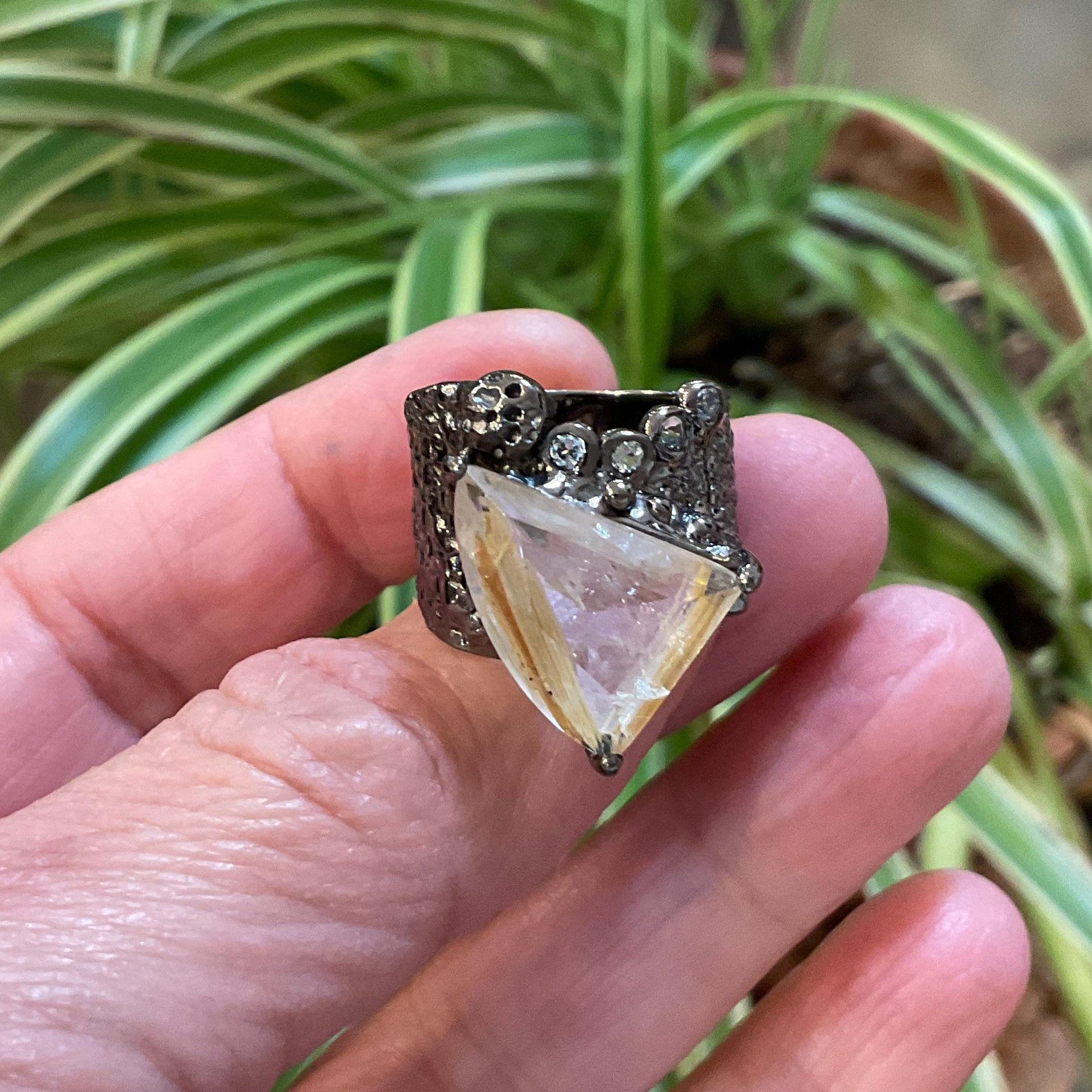 Sterling silver natural golden rutile quartz topaz  band ring 7 Colors Of Etnika