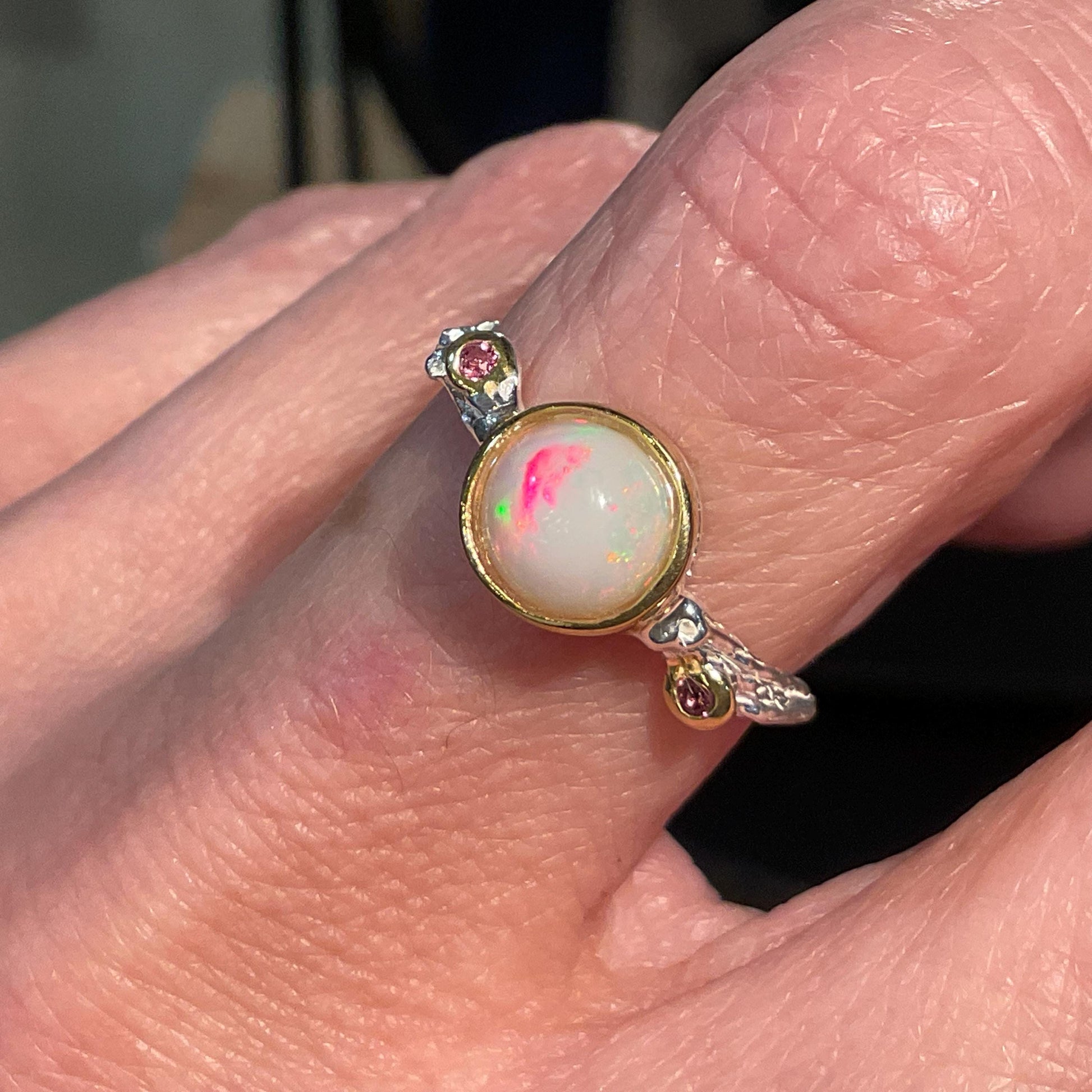 Sterling Silver rainbow Opal Rhodolite Ring 7 Colors Of Etnika