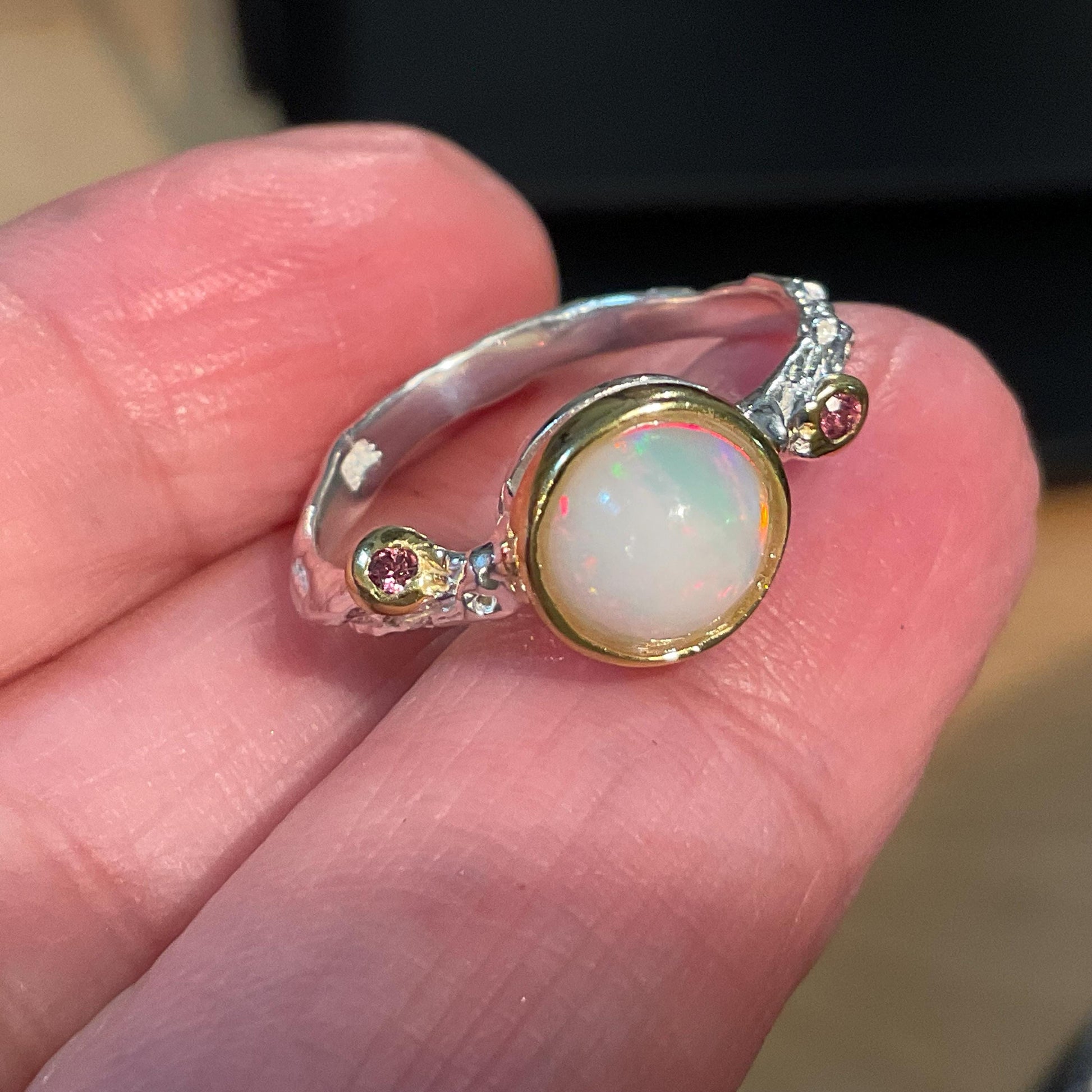 Sterling Silver rainbow Opal Rhodolite Ring 7 Colors Of Etnika