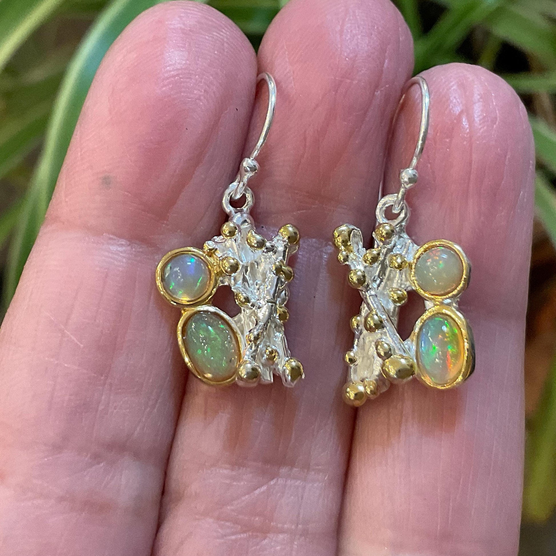 Sterling Silver Natural rainbow opal dangle  Earrings Colors Of Etnika