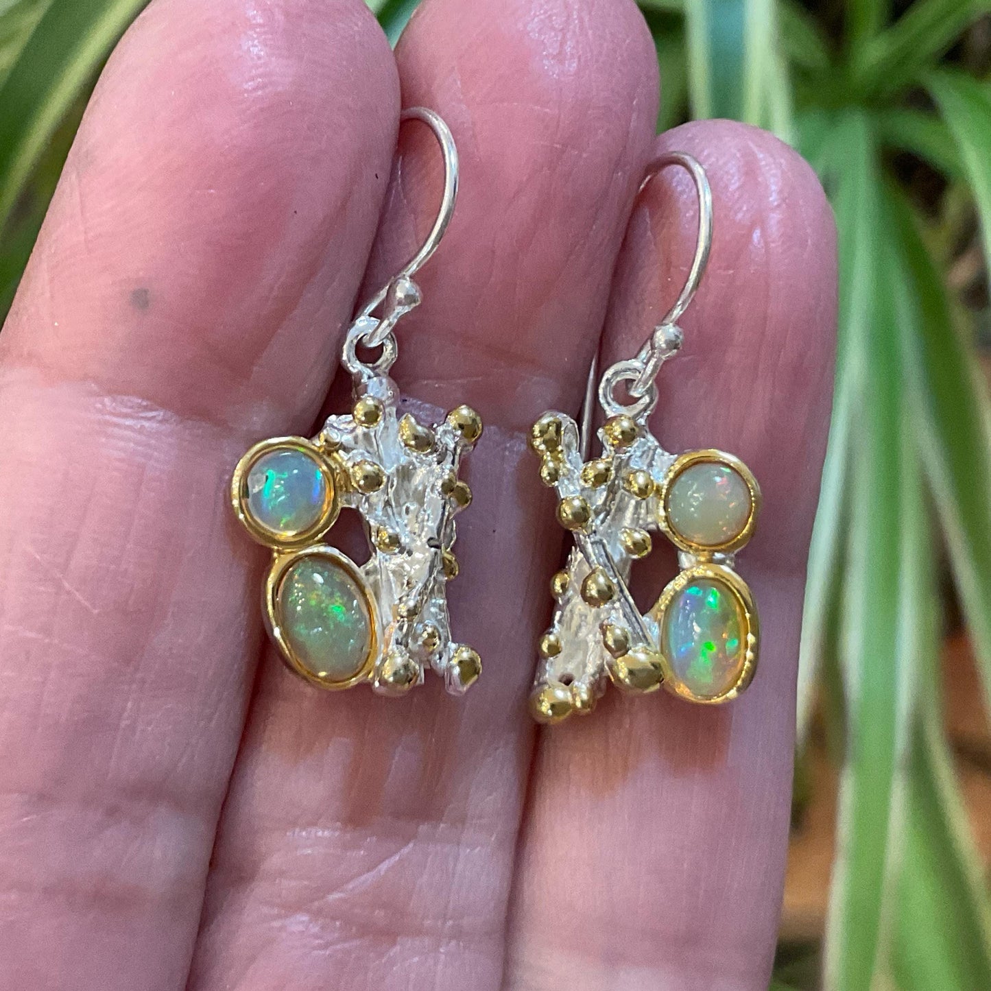 Sterling Silver Natural rainbow opal dangle  Earrings Colors Of Etnika