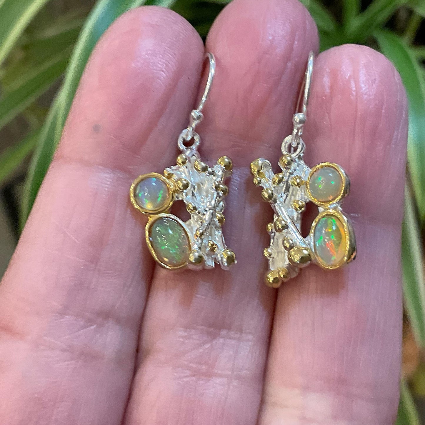 Sterling Silver Natural rainbow opal dangle  Earrings Colors Of Etnika