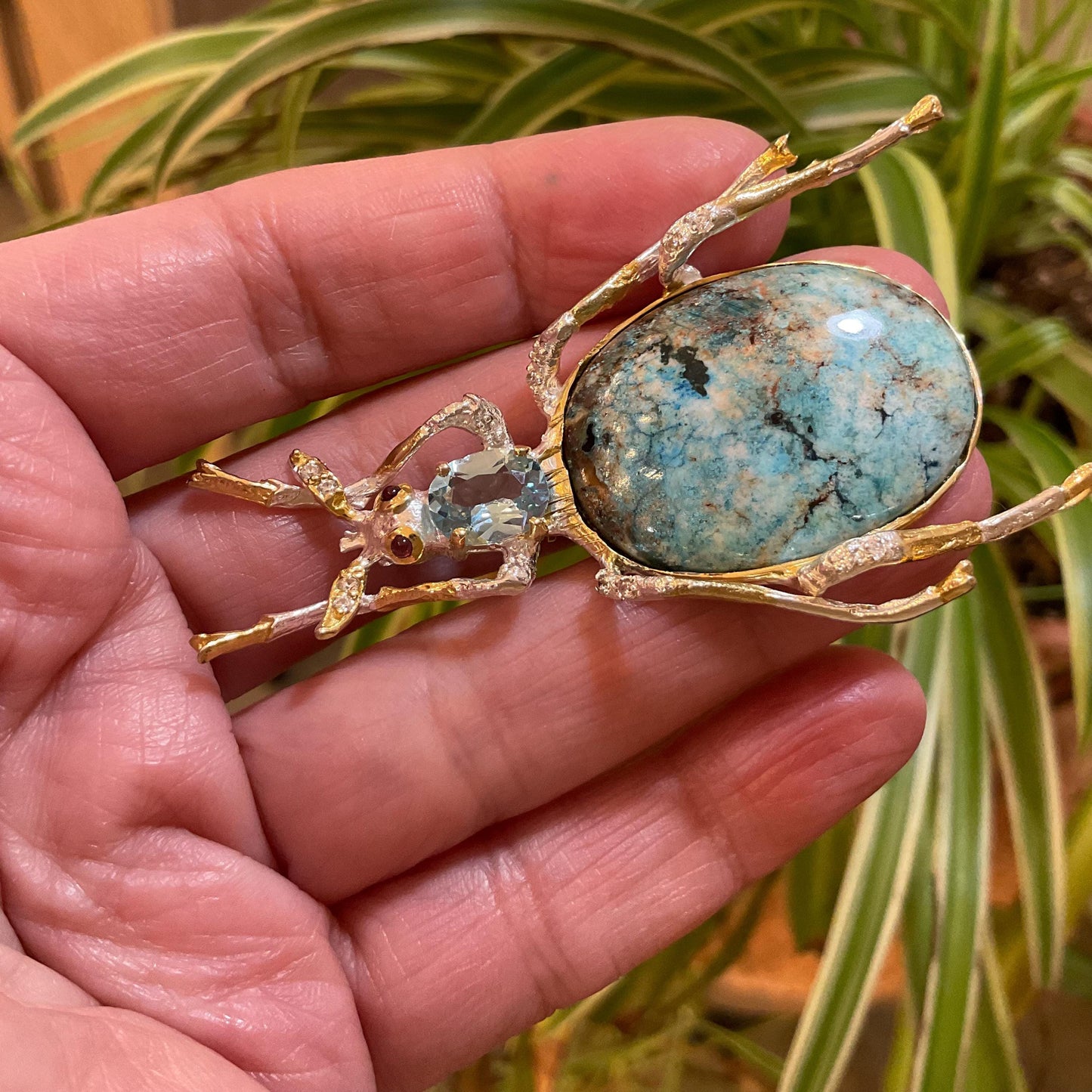 Sterling silver turquoise Beetle brooch pin