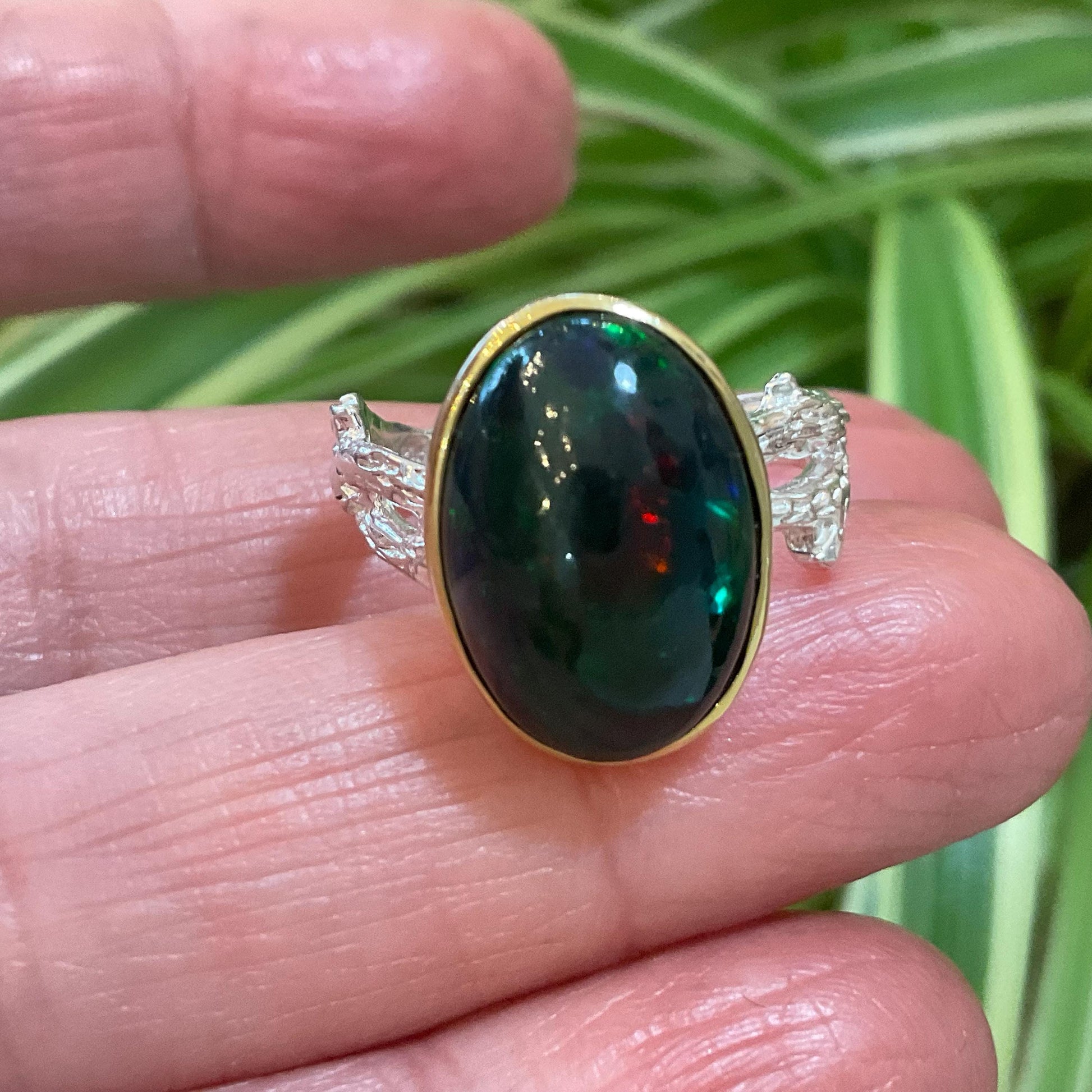 sterling silver Natural mesmerizing Fire Opal solitaire oval ring 6.5 Colors Of Etnika