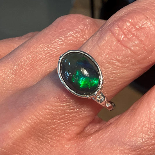 sterling silver Natural mesmerizing Fire Opal solitaire oval ring 7.5