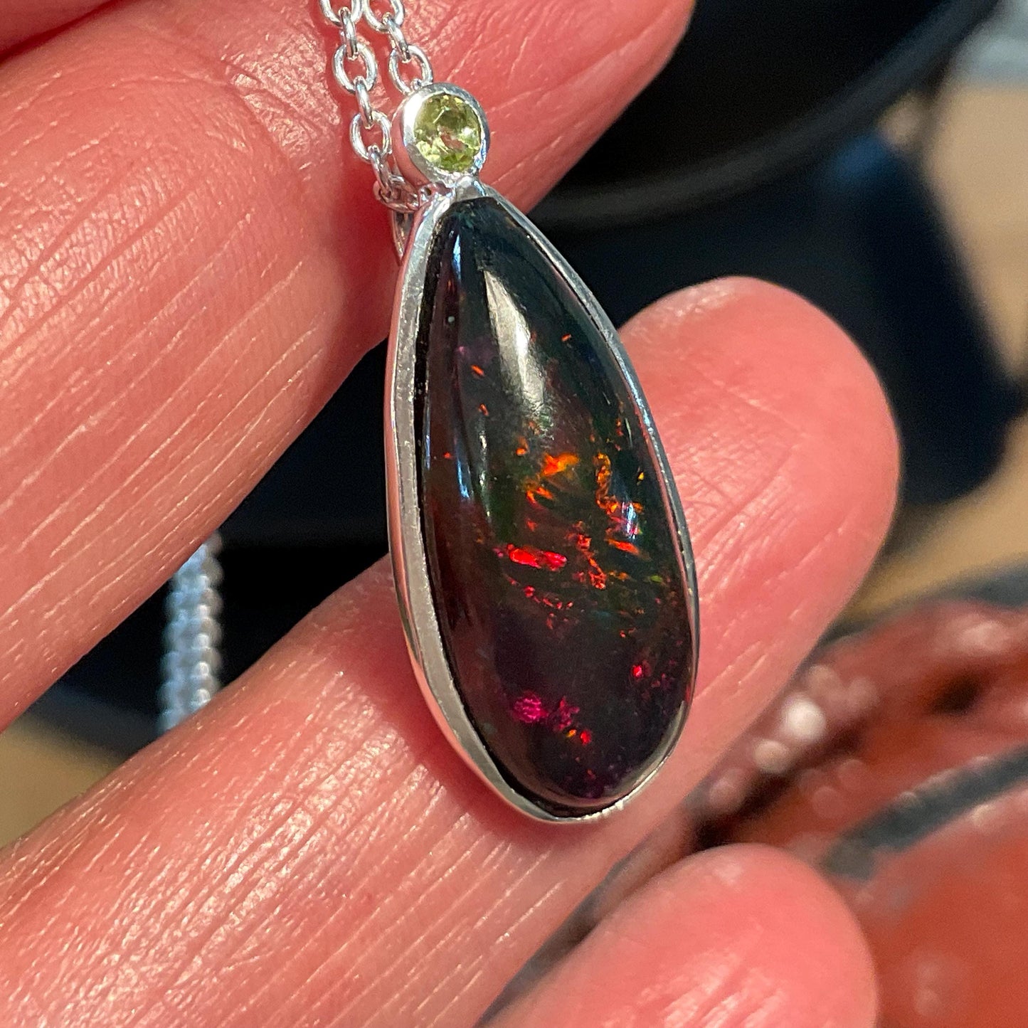 Natural blue fire opal Sterling Silver pendant with Necklace Colors Of Etnika