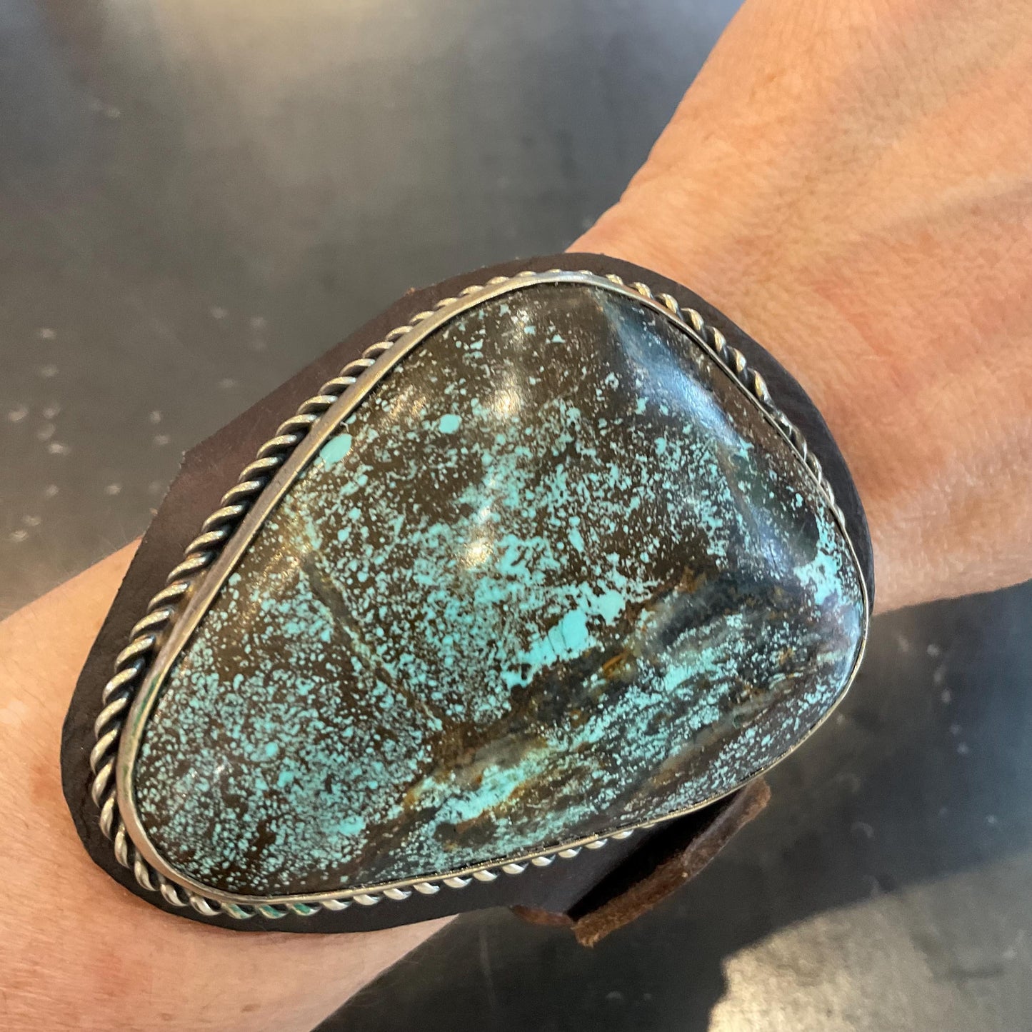 sterling silver oversize turquoise leather bracelet Colors Of Etnika