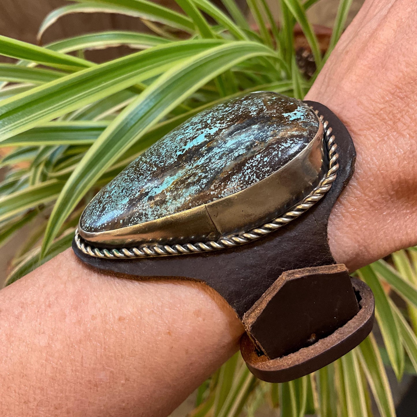 sterling silver oversize turquoise leather bracelet Colors Of Etnika