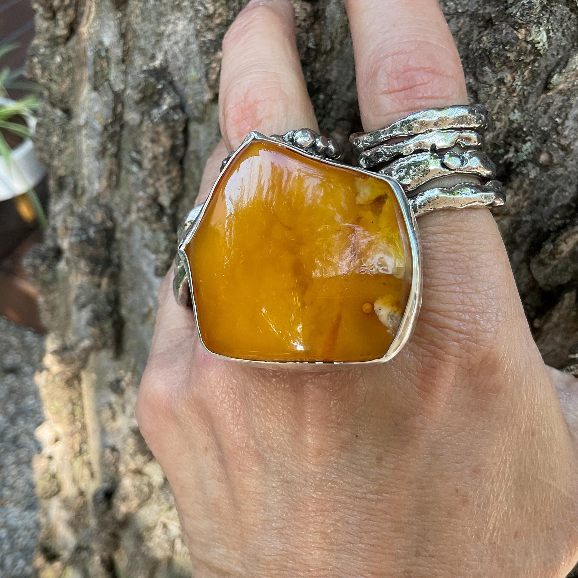 sterling silver butterscotch Baltic amber cuff ring 7.5-9 Colors Of Etnika