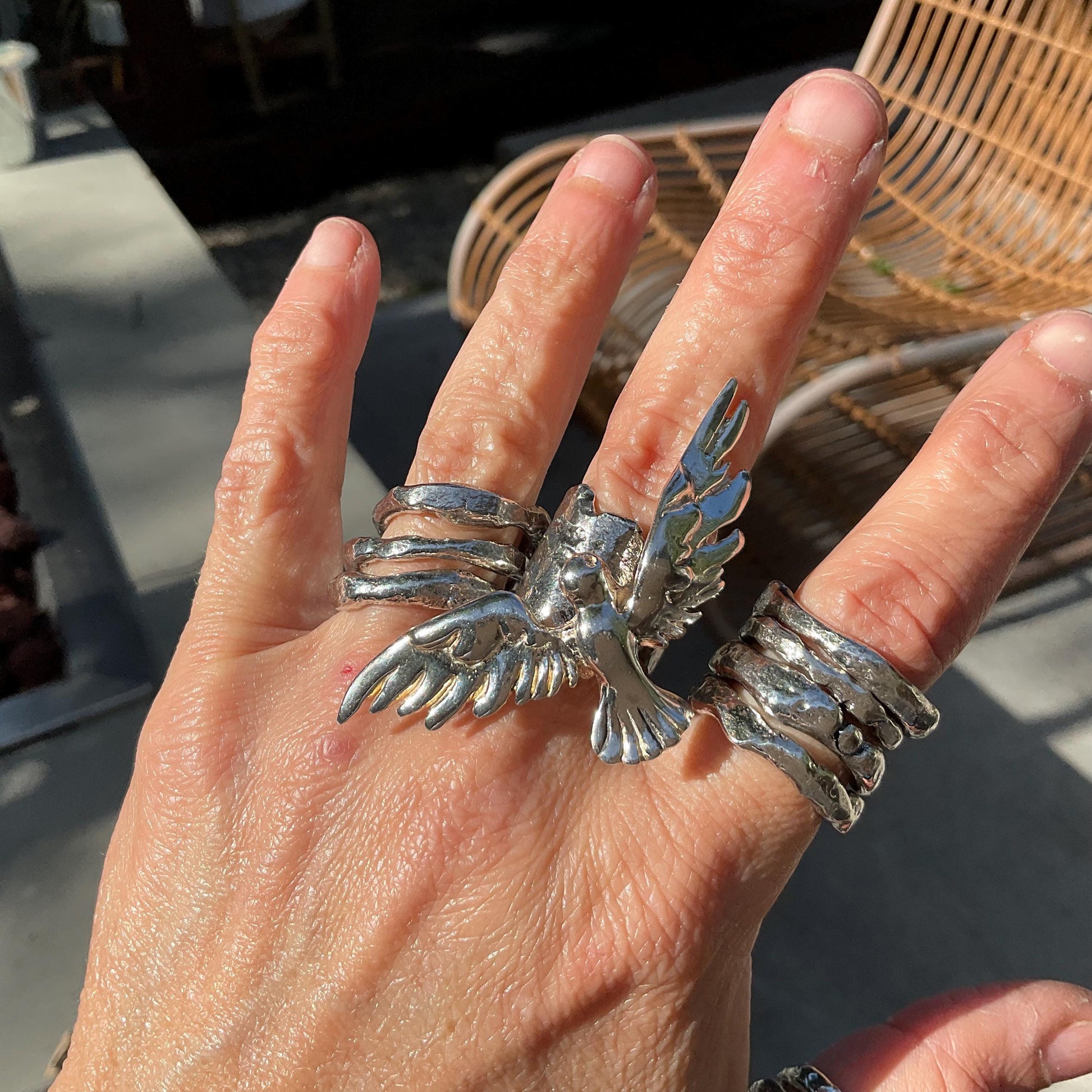 Sterling Statement dove of peace wings cuff ring 7-9 Colors Of Etnika