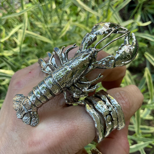 Sterling Statement massive lobster adjustable cuff ring