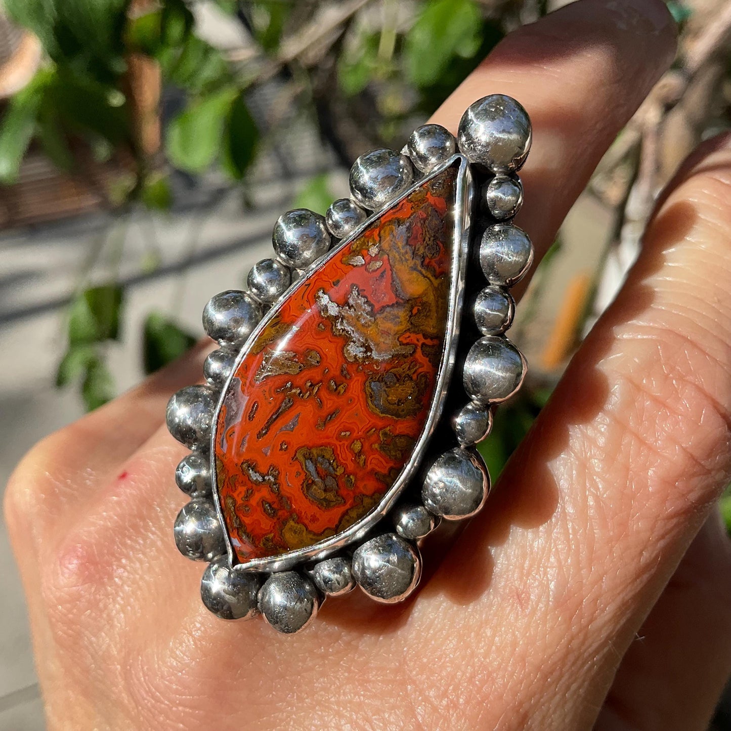 Sterling Statement Moroccan seam red agate cuff ring 7-9 Colors Of Etnika