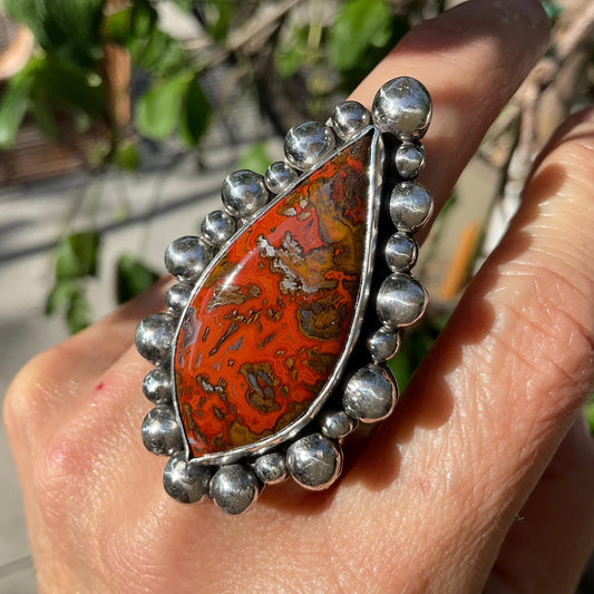 Sterling Statement Moroccan seam red agate cuff ring 7-9