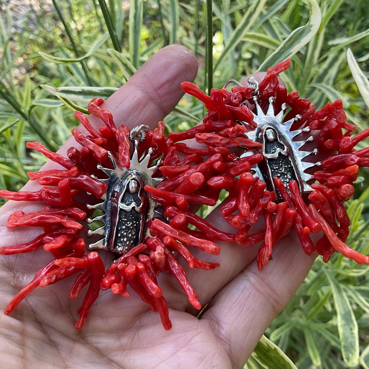 Sterling Silver madonna coral earrings Colors Of Etnika
