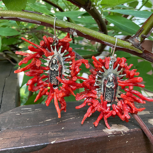 Sterling Silver madonna coral earrings